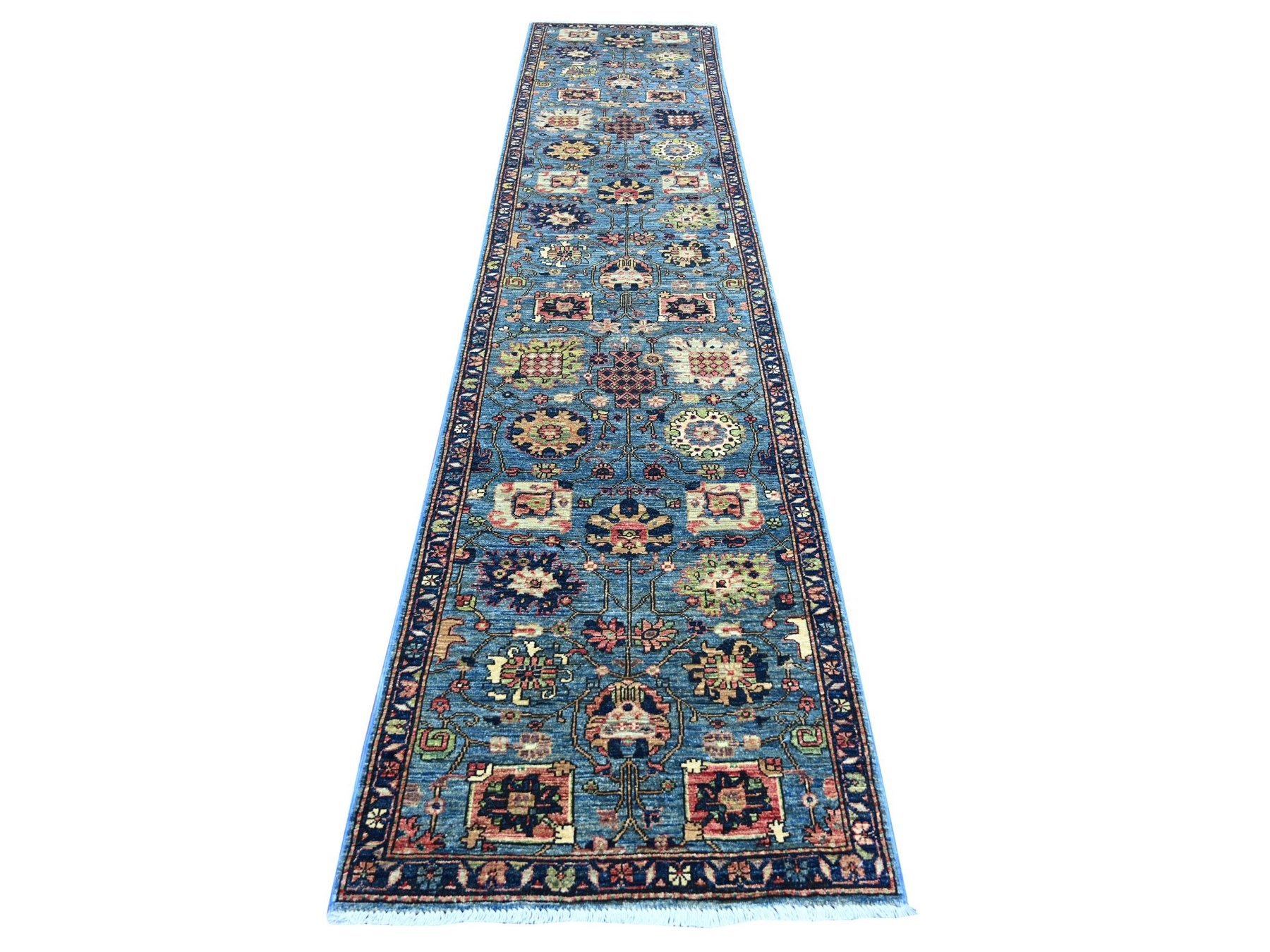 2'9"x12'10" Marlin Blue, Northwest Persian All Over Design, Aryana Grade, Hand Knotted, Vegetable Dyes, Soft Pile, High Mountain Wool, Densely Woven, Runner, Oriental Rug HR21322