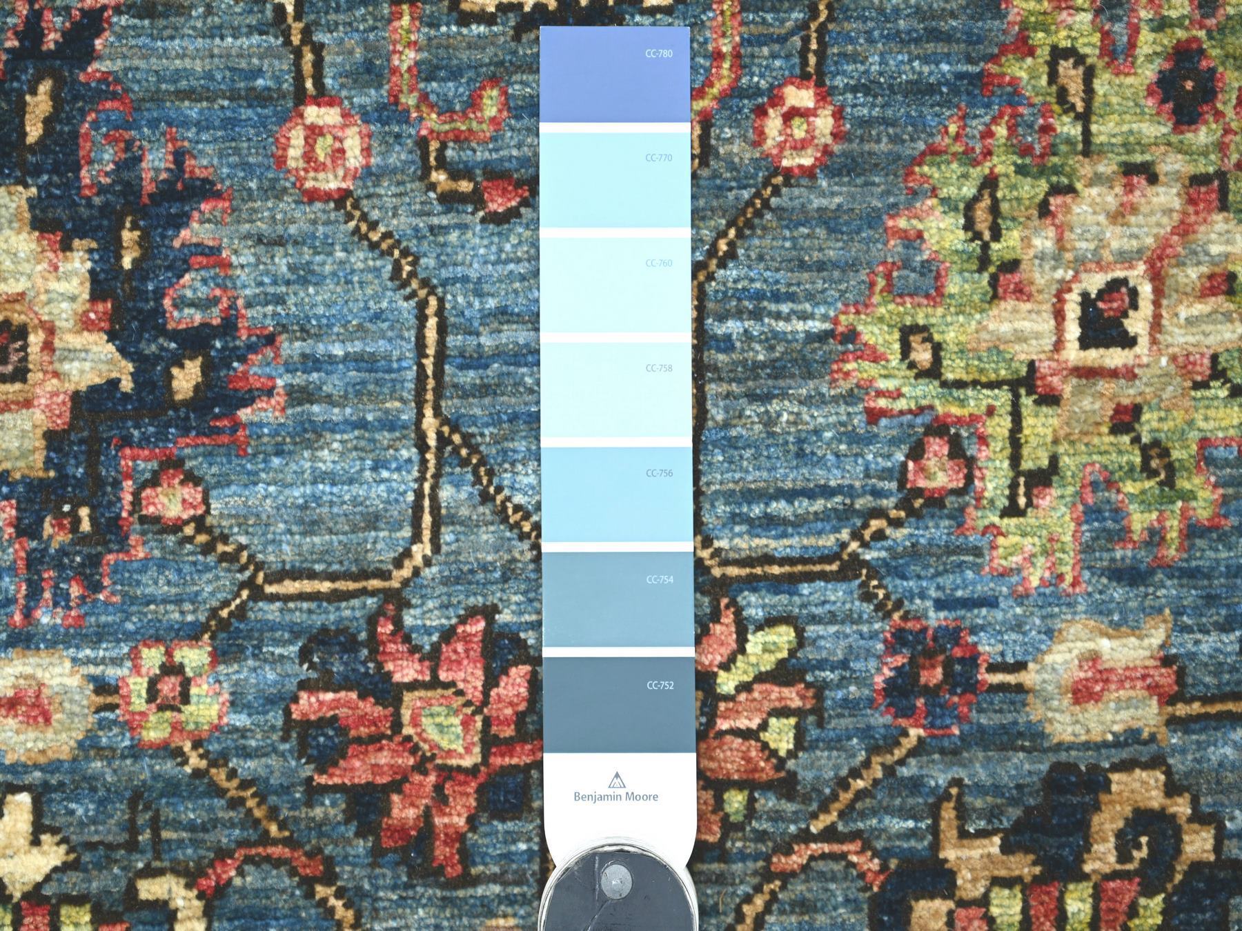 2'9"x12'10" Marlin Blue, Northwest Persian All Over Design, Aryana Grade, Hand Knotted, Vegetable Dyes, Soft Pile, High Mountain Wool, Densely Woven, Runner, Oriental Rug HR21322 - Image 3
