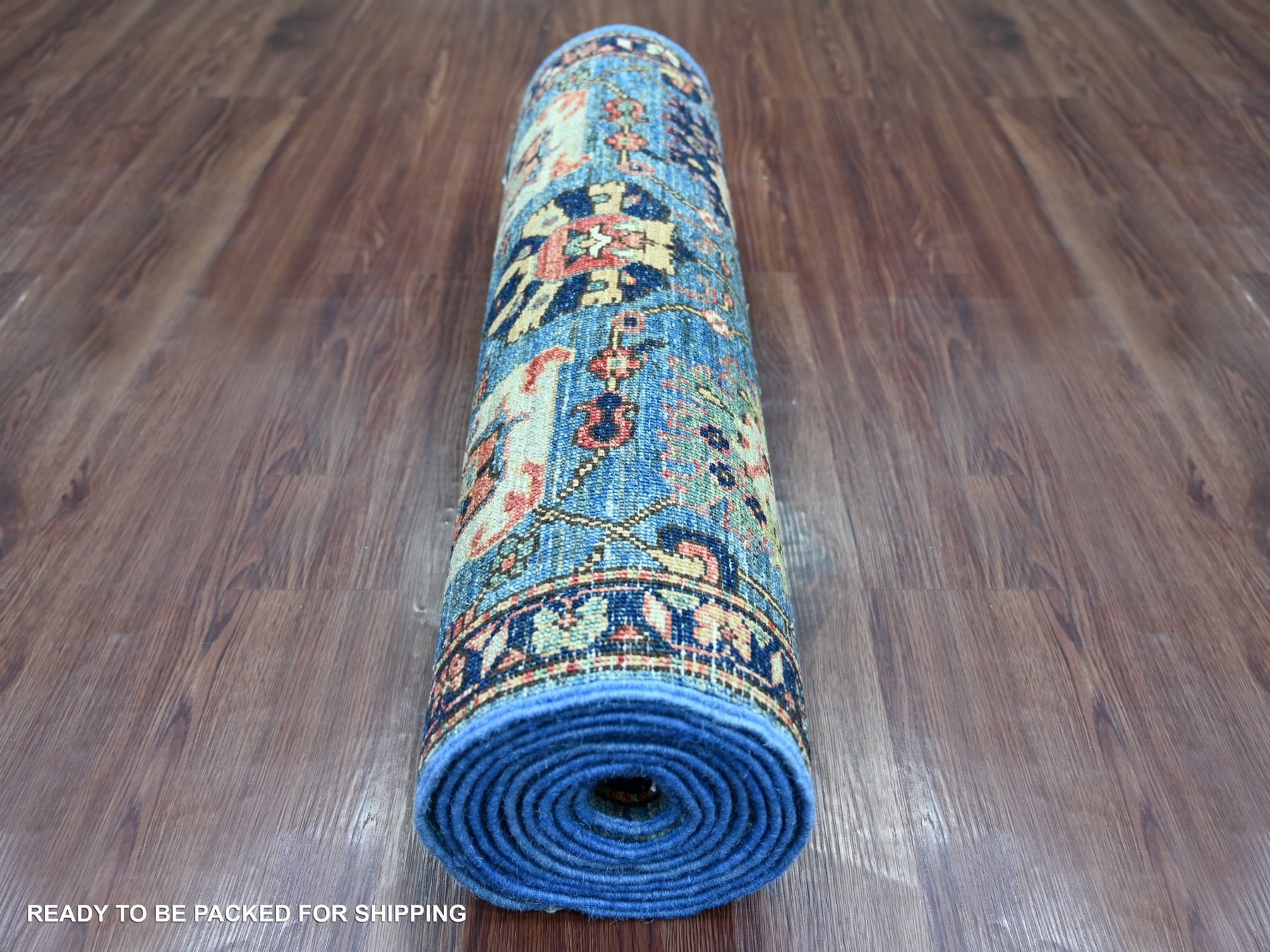 2'9"x12'10" Marlin Blue, Northwest Persian All Over Design, Aryana Grade, Hand Knotted, Vegetable Dyes, Soft Pile, High Mountain Wool, Densely Woven, Runner, Oriental Rug HR21322 - Image 4