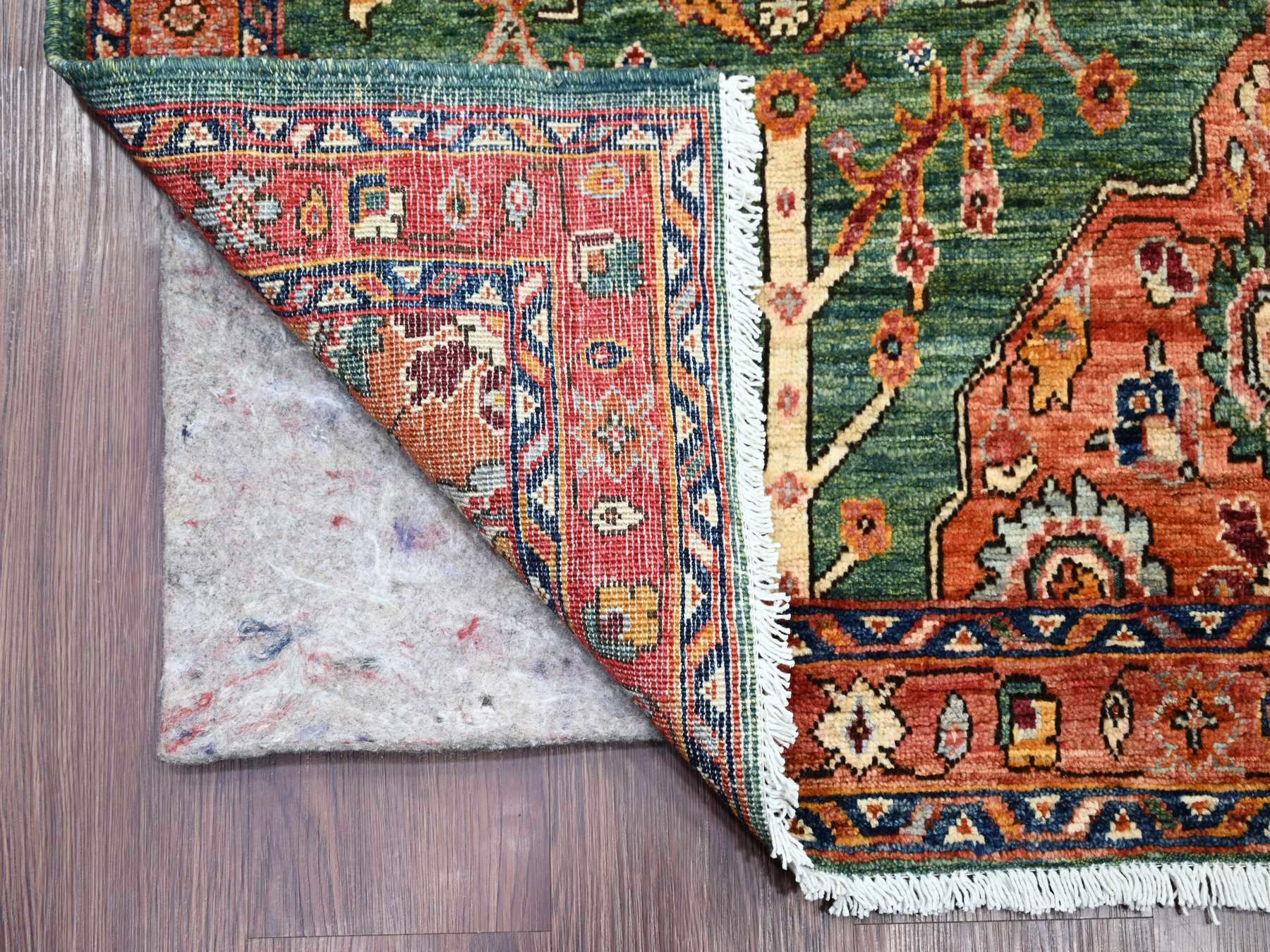 2'5"x13'9" Bottle Green, Tabriz with Peacocks, Persian Design, Aryana Grade, Soft Pile, Hand Knotted, High Mountain Wool, Vegetable Dyes, Densely Woven, Runner, Oriental Rug HR21323 - Image 2