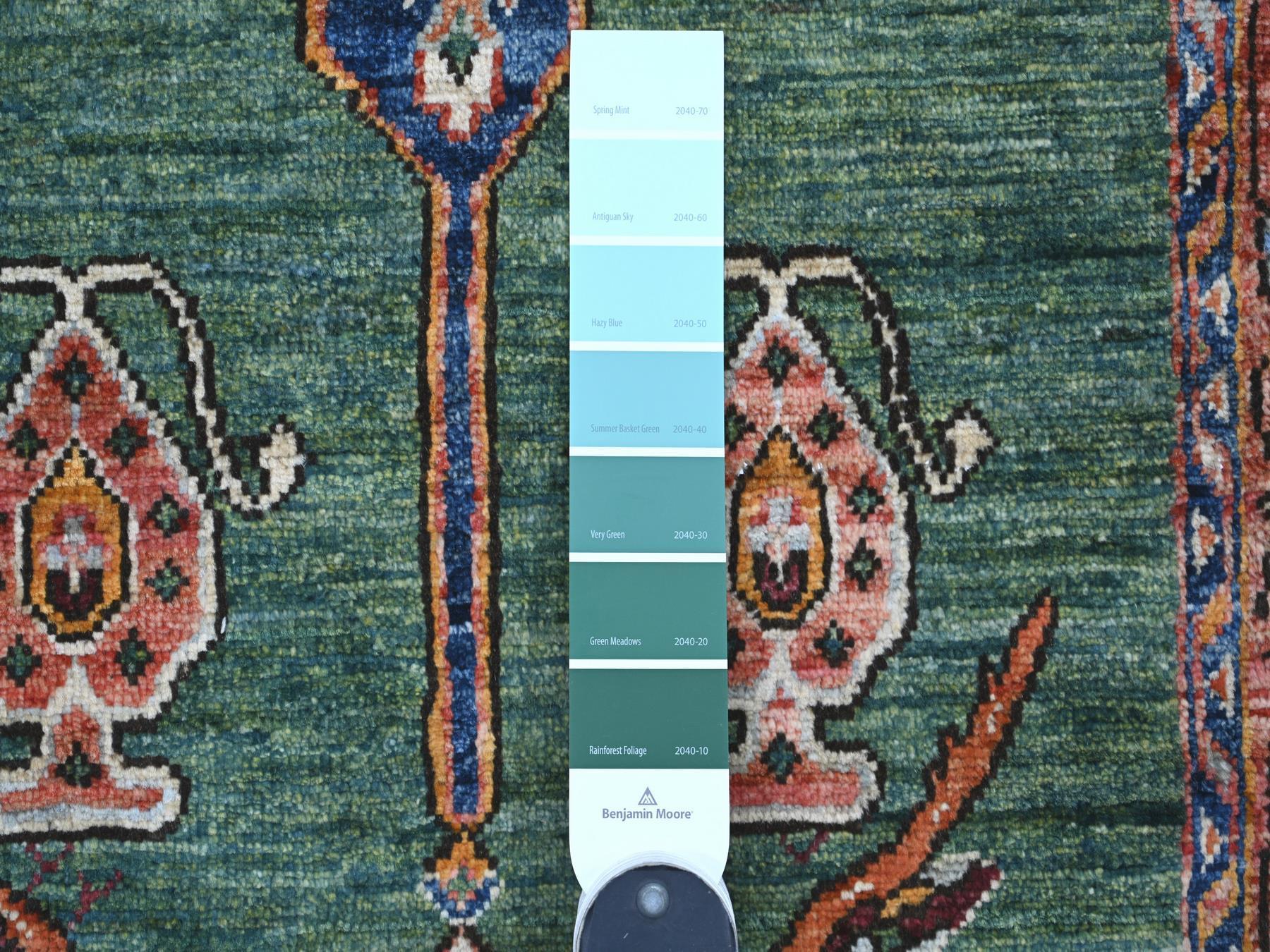 2'5"x13'9" Bottle Green, Tabriz with Peacocks, Persian Design, Aryana Grade, Soft Pile, Hand Knotted, High Mountain Wool, Vegetable Dyes, Densely Woven, Runner, Oriental Rug HR21323 - Image 3