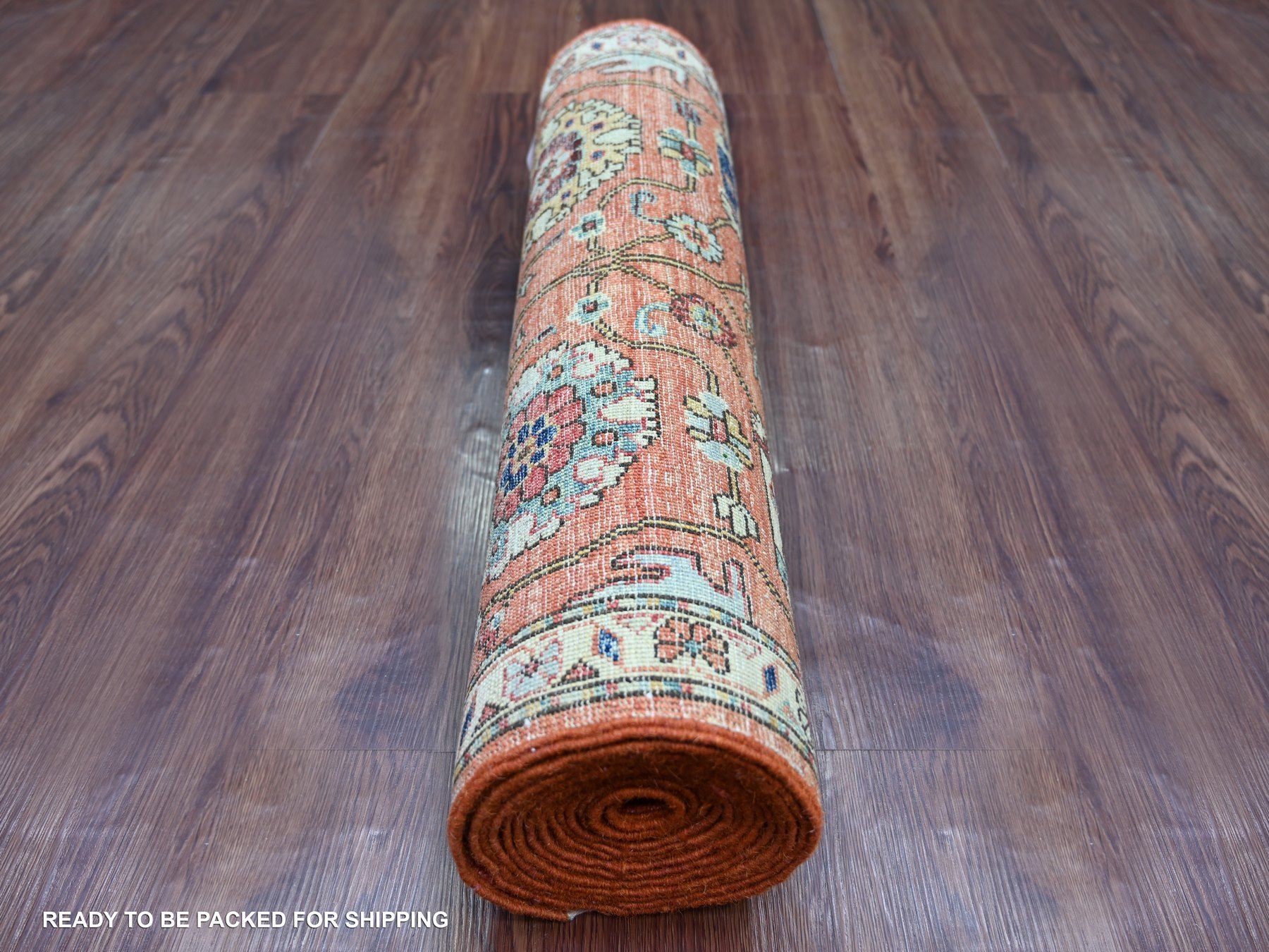 2'7"x14'5" Rust Orange, Northwest Persian All Over Design, Aryana Grade, Hand Knotted, Vegetable Dyes, Soft Pile, High Mountain Wool, Densely Woven, Runner, Oriental Rug HR21325 - Image 4