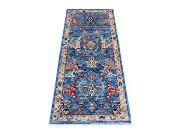 2'8"x6' Imperial Blue, Peshawar with Bijar Garus Design, High Mountain Wool, Aryana Grade, Hand Knotted, Soft Pile, Vegetable Dyes, Densely Woven, Runner, Oriental Rug HR21327