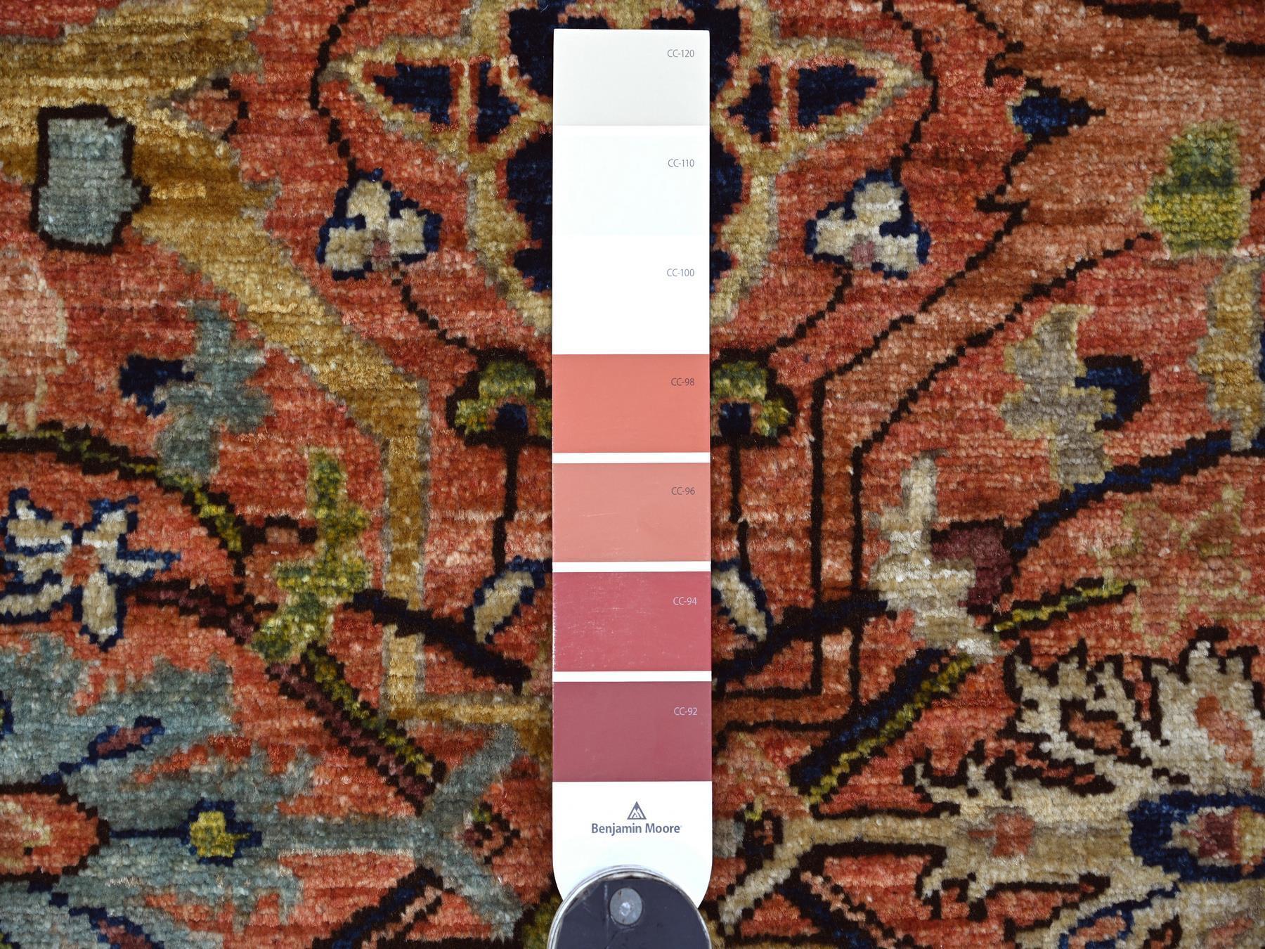 2'10"x9'5" Coral Red, Peshawar with Bijar Garus Design, Hand Knotted, High Mountain Wool, Aryana Grade, Soft Pile, Vegetable Dyes, Densely Woven, Runner, Oriental Rug HR21328 - Image 3