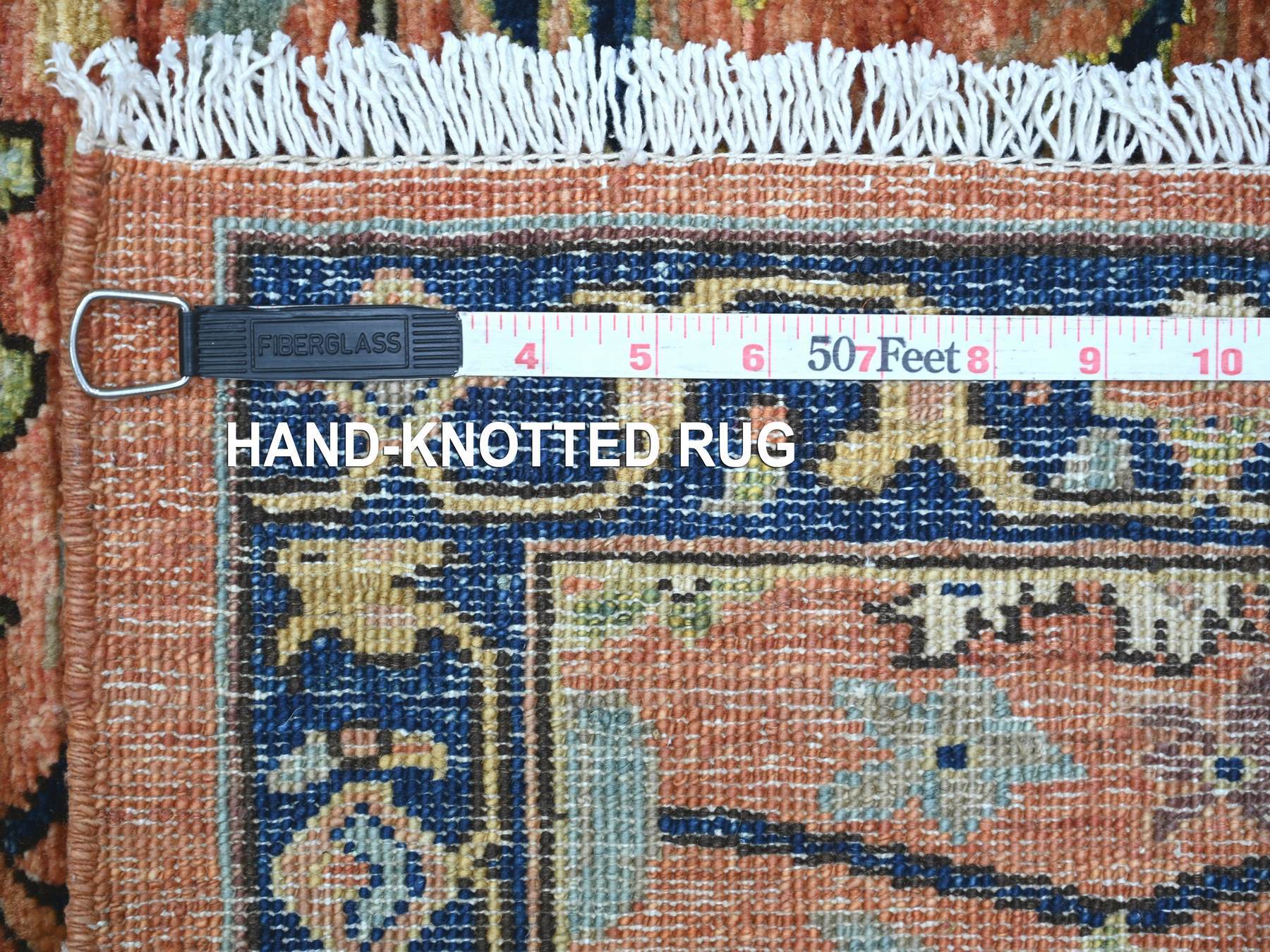 2'10"x9'5" Coral Red, Peshawar with Bijar Garus Design, Hand Knotted, High Mountain Wool, Aryana Grade, Soft Pile, Vegetable Dyes, Densely Woven, Runner, Oriental Rug HR21328 - Image 6