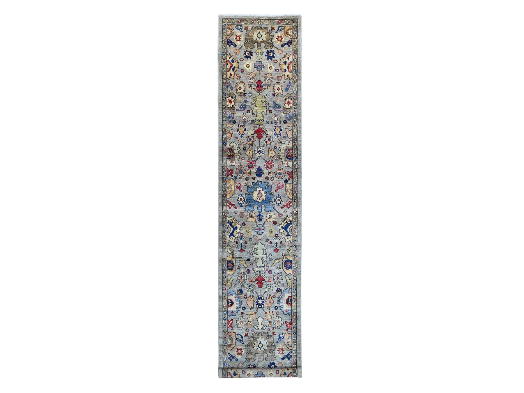 3'x15'9" Spanish Gray, Heriz All Over Design, Aryana Collection, Vegetable Dyes, Hand Knotted, Soft Pile, High Mountain Wool, Densely Woven, XL Runner, Oriental Rug HR21329
