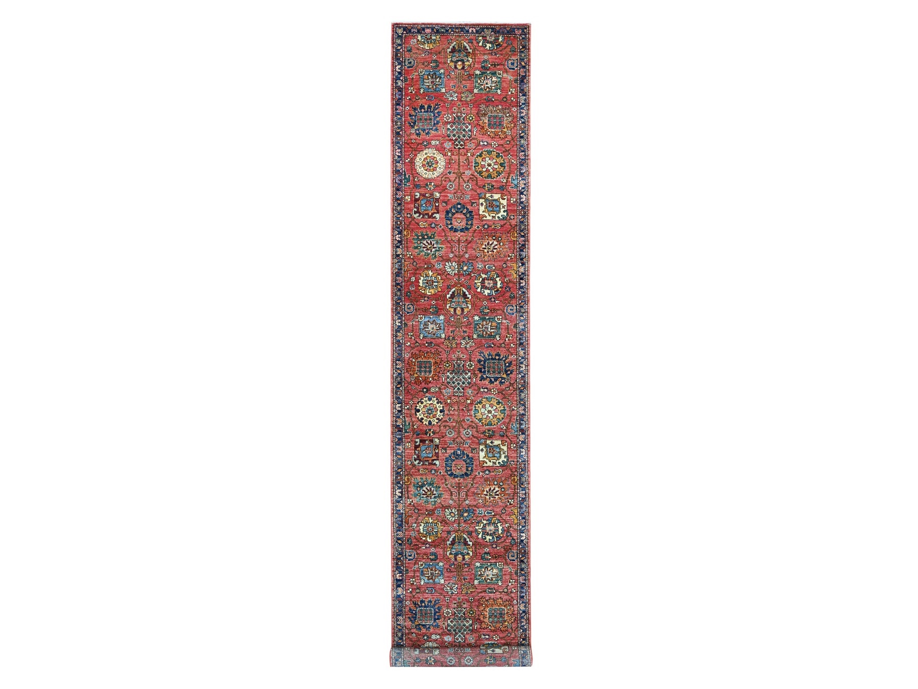 2'8"x16'1" Crimson Red, Northwest Persian All Over Design, Aryana Grade, Hand Knotted, Vegetable Dyes, Soft Pile, High Mountain Wool, Densely Woven, XL Runner, Oriental Rug HR21331