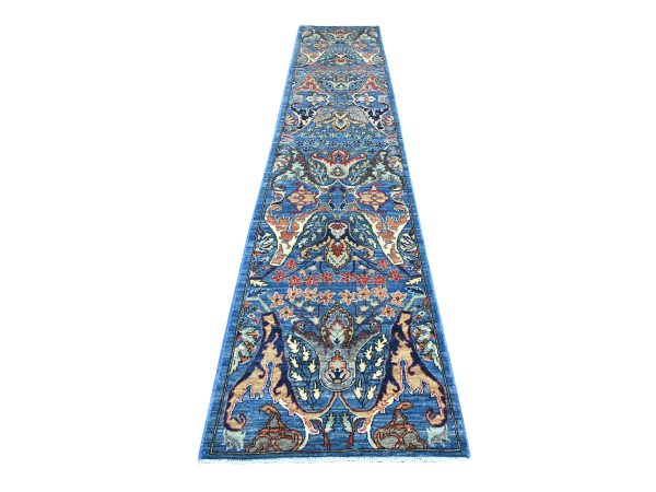 2'8"x14'3" Carolina Blue, Bijar Garus Design, High Mountain Wool, Aryana Grade, Hand Knotted, Soft Pile, Vegetable Dyes, Densely Woven, Runner, Oriental Rug HR21375