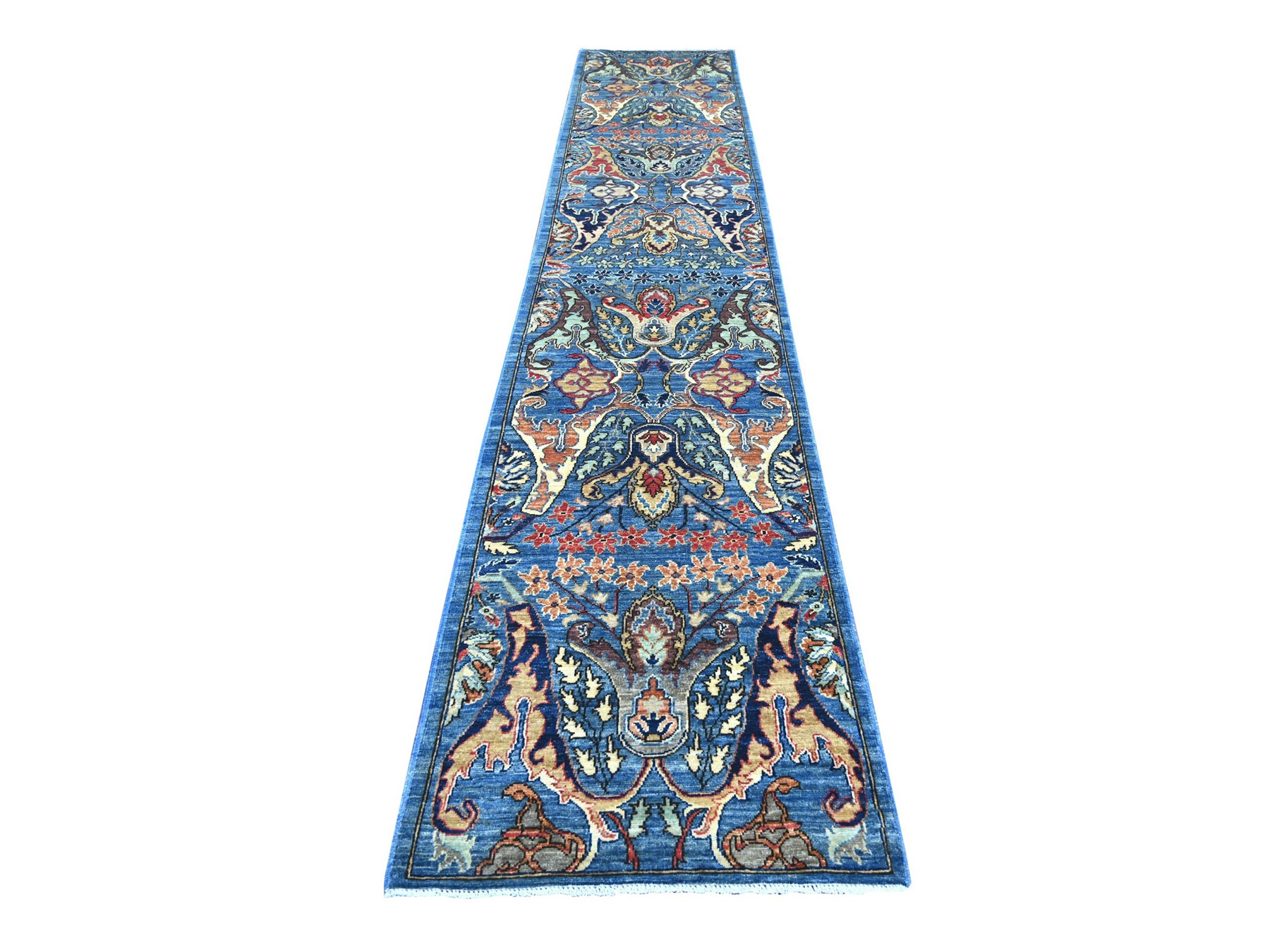 2'8"x14'3" Carolina Blue, Bijar Garus Design, High Mountain Wool, Aryana Grade, Hand Knotted, Soft Pile, Vegetable Dyes, Densely Woven, Runner, Oriental Rug HR21375