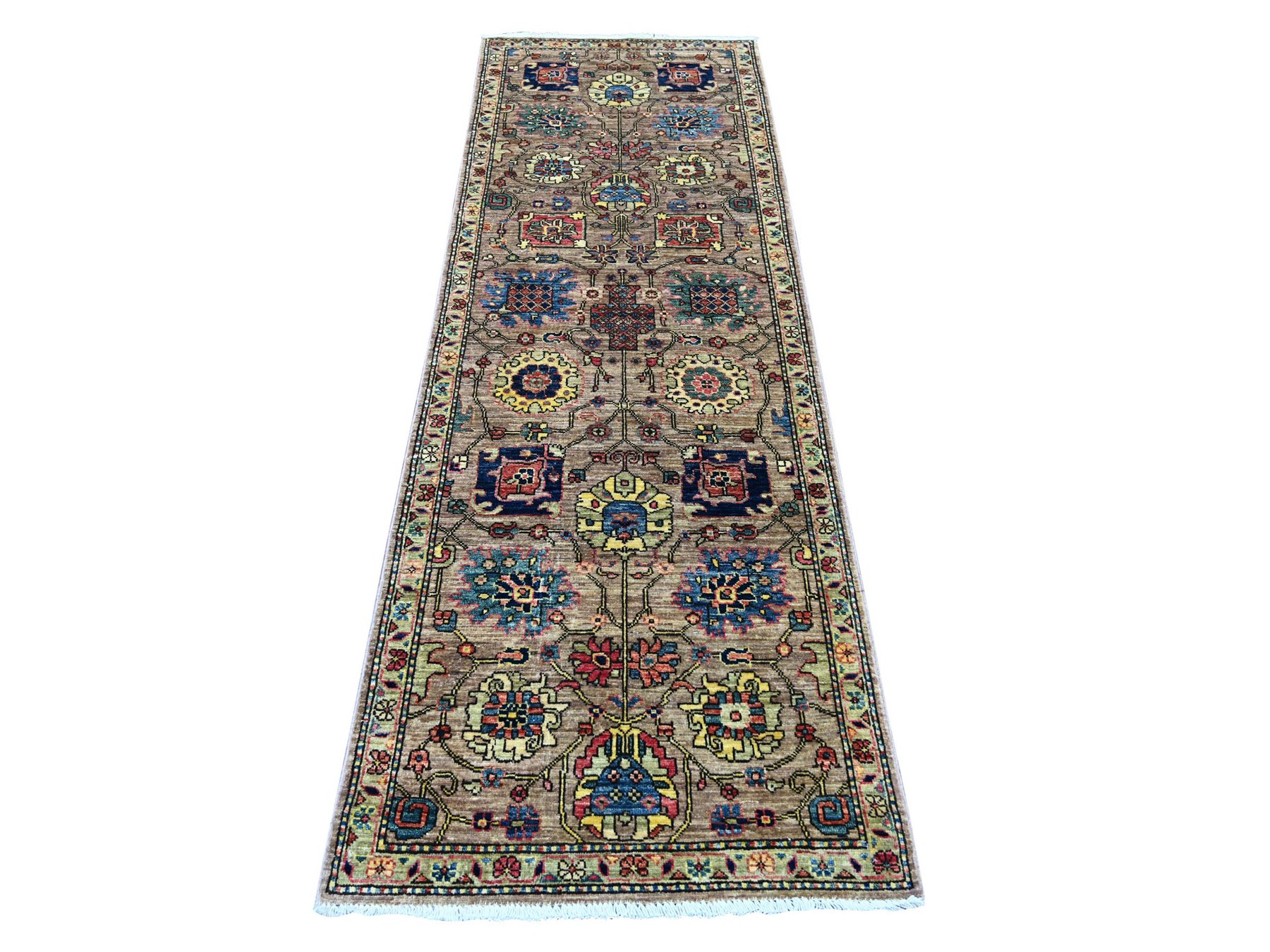 2'7"x7'9" Almond Brown, Northwest Persian All Over Design, Aryana Grade, Hand Knotted, Vegetable Dyes, Soft Pile, High Mountain Wool, Densely Woven, Runner, Oriental Rug HR21376