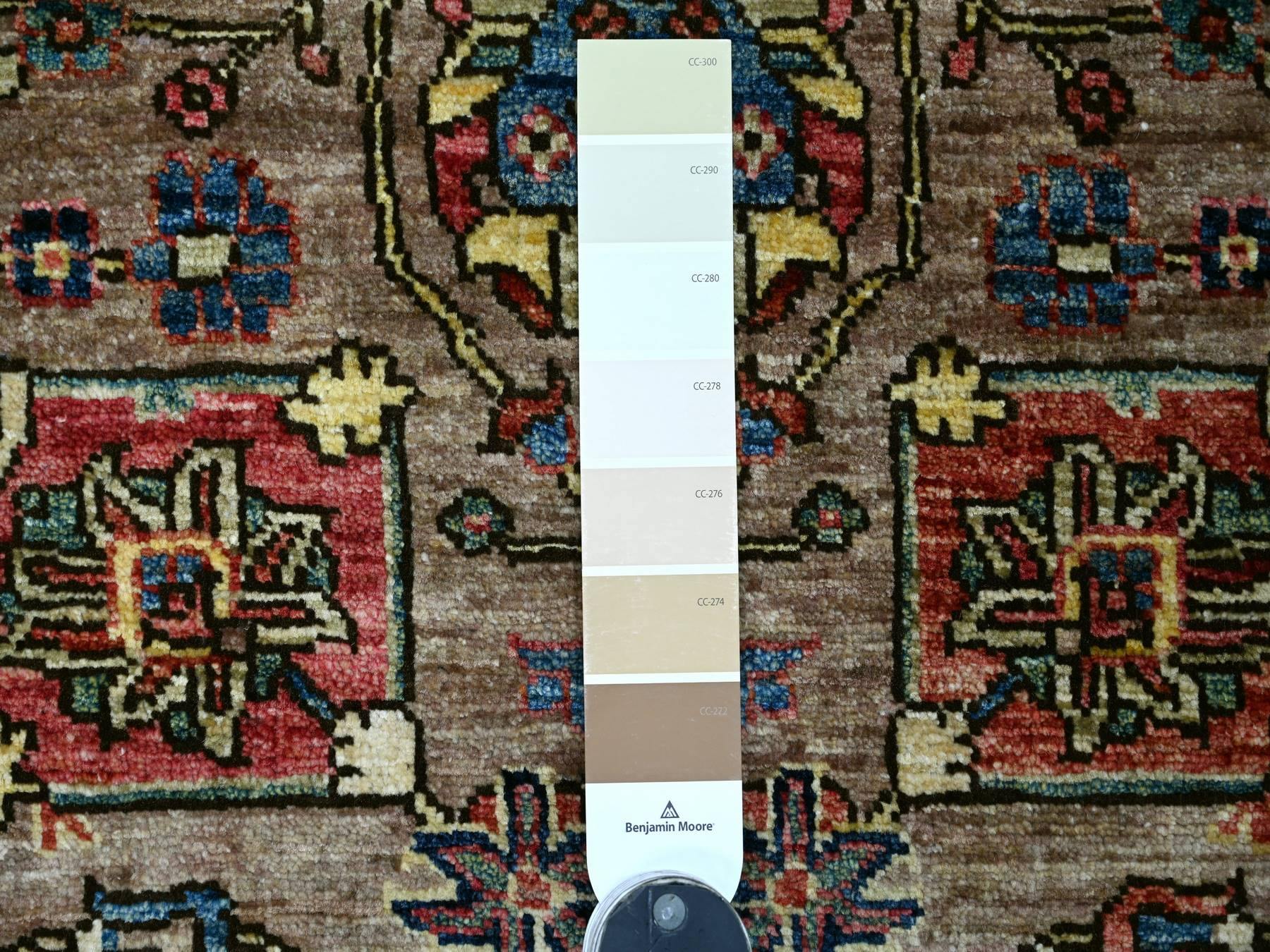 2'7"x7'9" Almond Brown, Northwest Persian All Over Design, Aryana Grade, Hand Knotted, Vegetable Dyes, Soft Pile, High Mountain Wool, Densely Woven, Runner, Oriental Rug HR21376 - Image 3