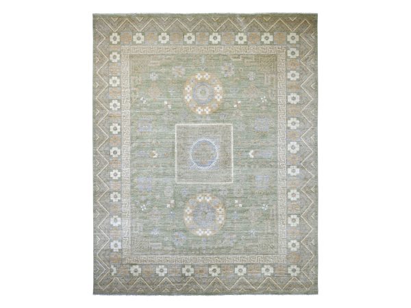 11'7"x14'4" Sage Green, Hand Knotted, Peshawar with Khotan Design, Pure Wool, Natural Dyes, XL, Oversized, Oriental Rug HR21403