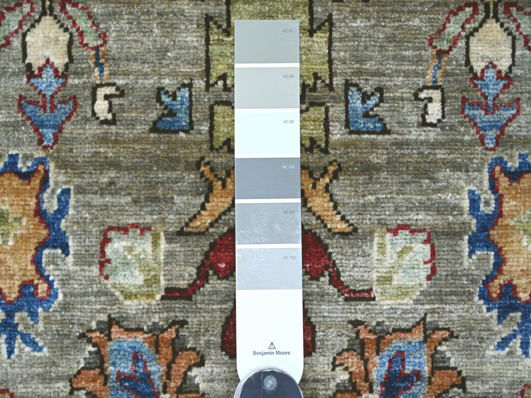 3'x17'7" Greenish Gray, Aryana Collection, Heriz All Over Design, Vegetable Dyes, Hand Knotted, Soft Pile, High Mountain Wool, Densely Woven, XL Runner, Oriental Rug HR21428 - Image 3