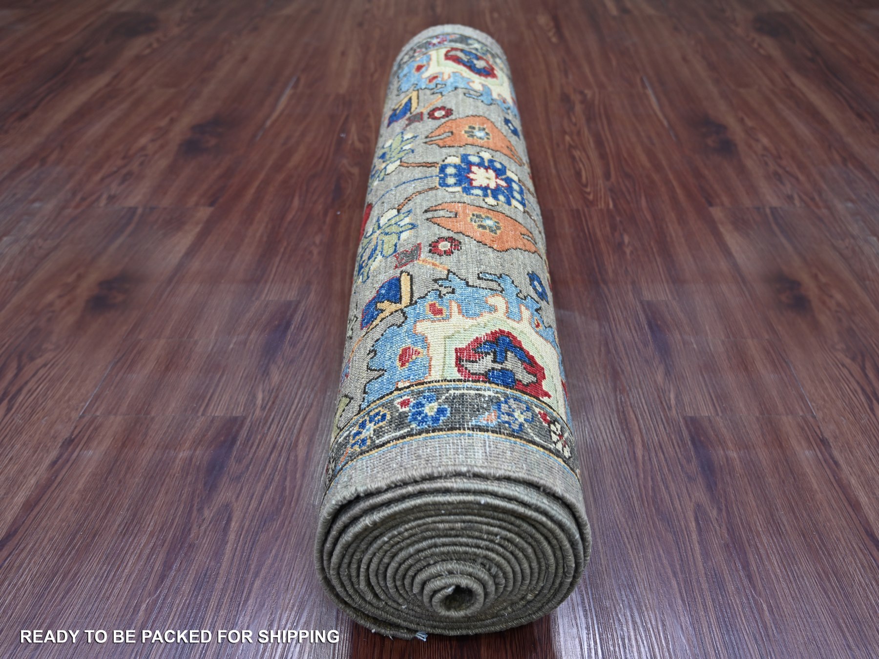 3'x17'7" Greenish Gray, Aryana Collection, Heriz All Over Design, Vegetable Dyes, Hand Knotted, Soft Pile, High Mountain Wool, Densely Woven, XL Runner, Oriental Rug HR21428 - Image 4