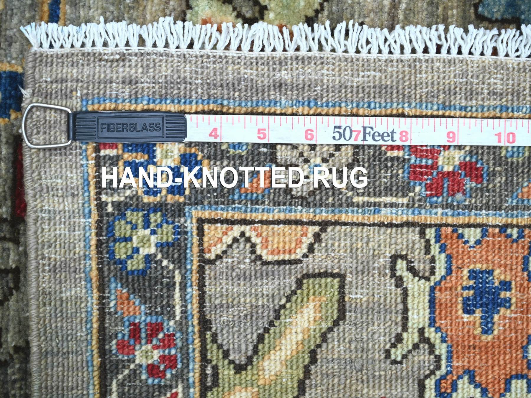 3'x17'7" Greenish Gray, Aryana Collection, Heriz All Over Design, Vegetable Dyes, Hand Knotted, Soft Pile, High Mountain Wool, Densely Woven, XL Runner, Oriental Rug HR21428 - Image 6