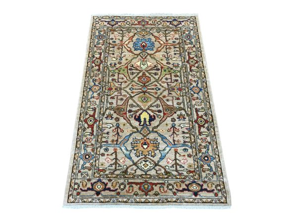 3'x4'8" Khaki Brown, Peshawar with Bijar Garus Design, Hand Knotted, High Mountain Wool, Aryana Grade, Soft Pile, Vegetable Dyes, Densely Woven, Oriental Rug HR21430