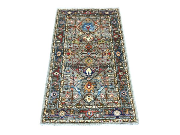 3'x5'10" Spanish Gray, Peshawar with Bijar Garus Design, Hand Knotted, High Mountain Wool, Aryana Grade, Soft Pile, Vegetable Dyes, Densely Woven, Runner, Oriental Rug HR21459