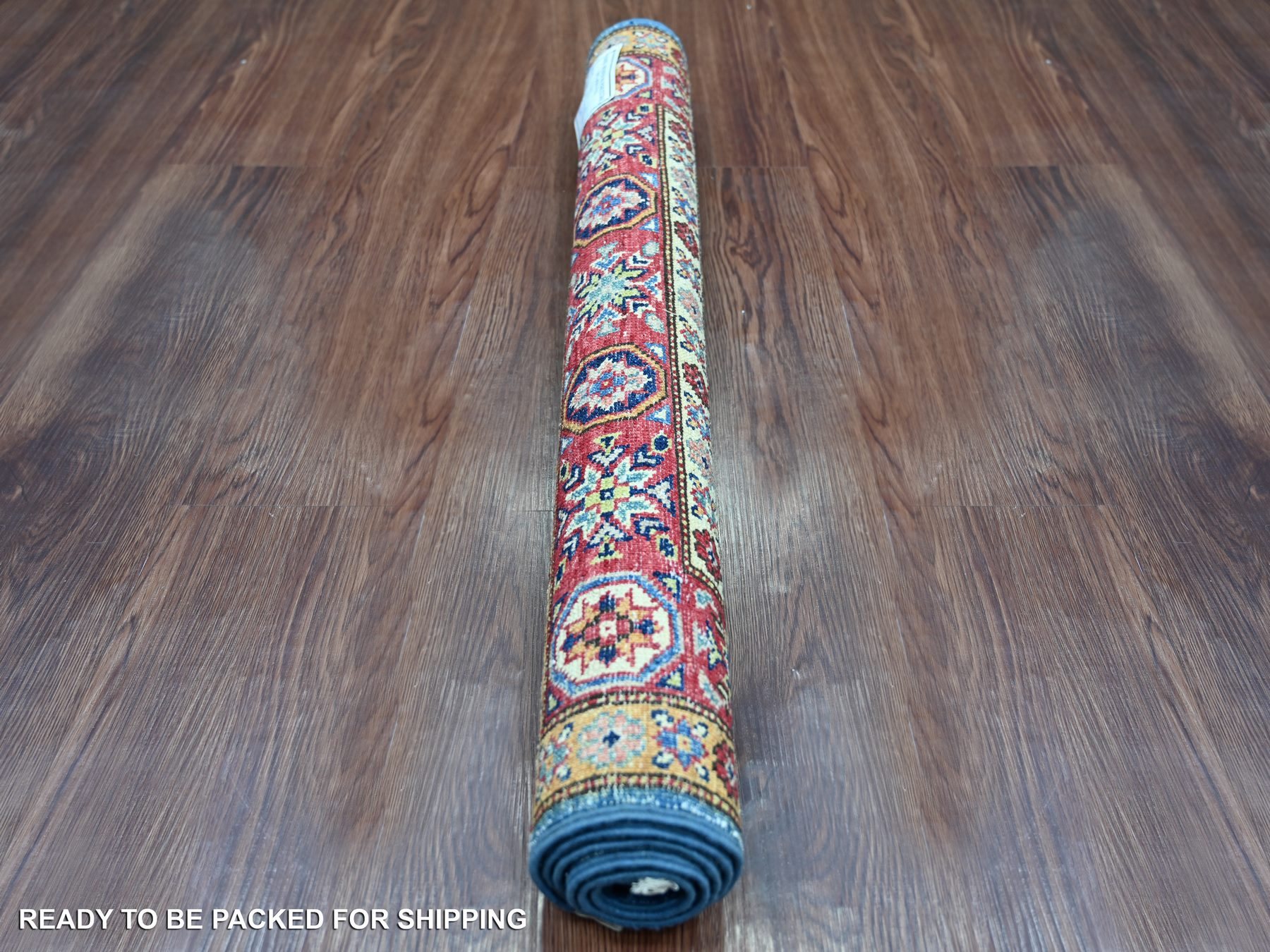2'10"x4' Cerulean Blue, Hand Knotted, Afghan Super Kazak with Geometric Medallions Design, Pure Wool, Vegetable Dyes, Mat, Sample, Oriental Rug HR21468 - Image 4
