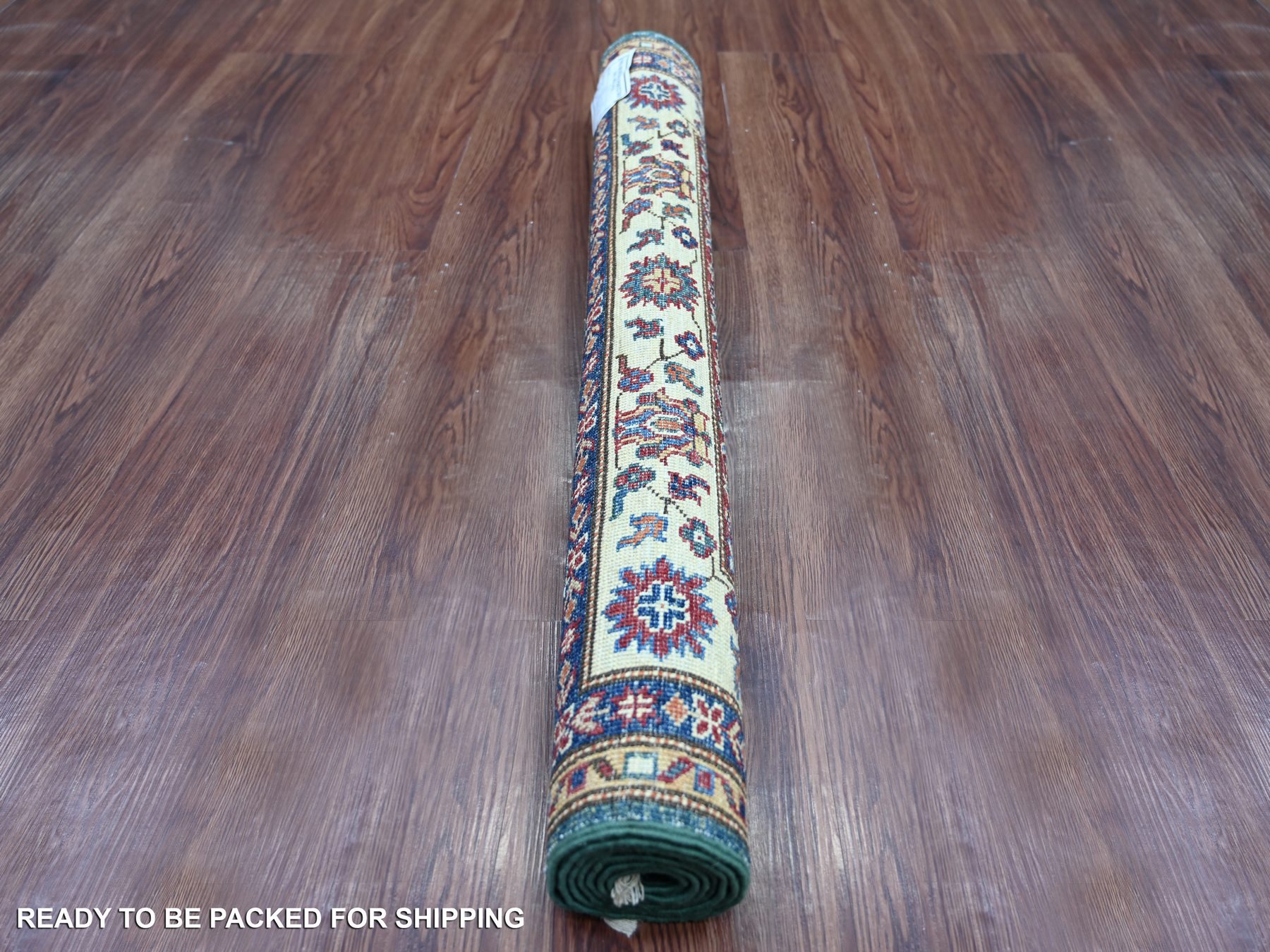 3'1"x5'1" Tropical Rainforest Green, Vegetable Dyes, Afghan Super Kazak with Geometric Medallions Design, Hand Knotted, Pure Wool, Oriental Rug HR21472 - Image 4