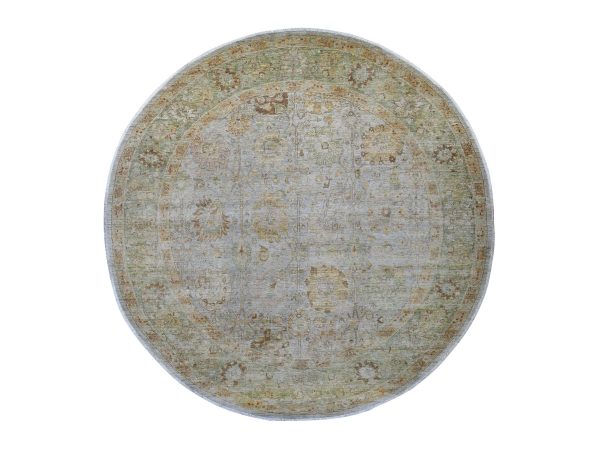 10'x10' Misty Gray, Peshawar with Ziegler Mahal Design, High Mountain Wool, Denser Weave, Hand Knotted, Round, Oriental Rug HR21510
