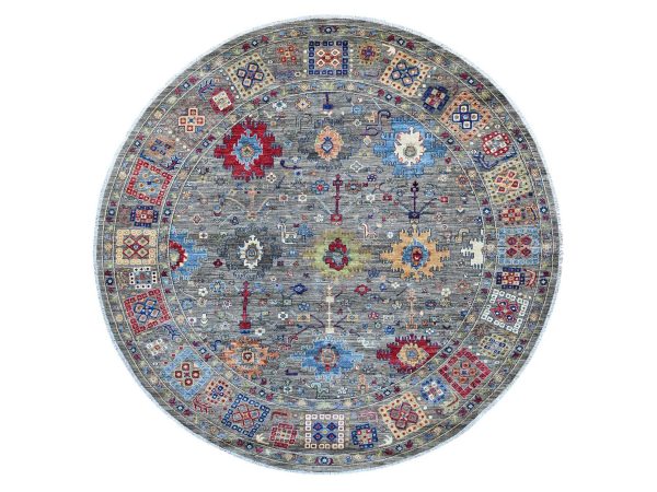 10'x10' Dim Gray, Peshawar with Ziegler Mahal Design, Hand Knotted, High Mountain Wool, Denser Weave, Round, Oriental Rug HR21535