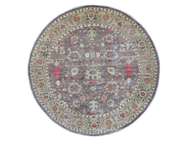 10'x10' Dim Gray, Peshawar with Ziegler Mahal Design, Hand Knotted, High Mountain Wool, Denser Weave, Round, Oriental Rug HR21538