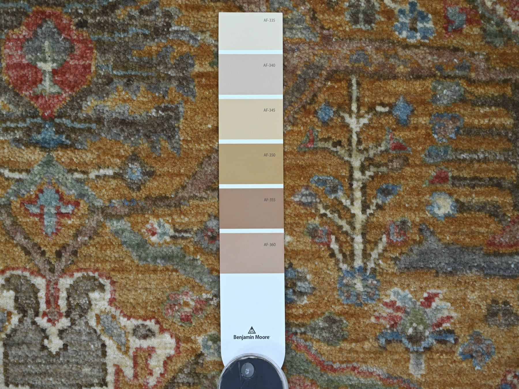 6'x6' Golden Brown, Peshawar with Bijar Garus Design, High Mountain Wool, Densely Woven, Hand Knotted, Round, Oriental Rug HR21540 - Image 3