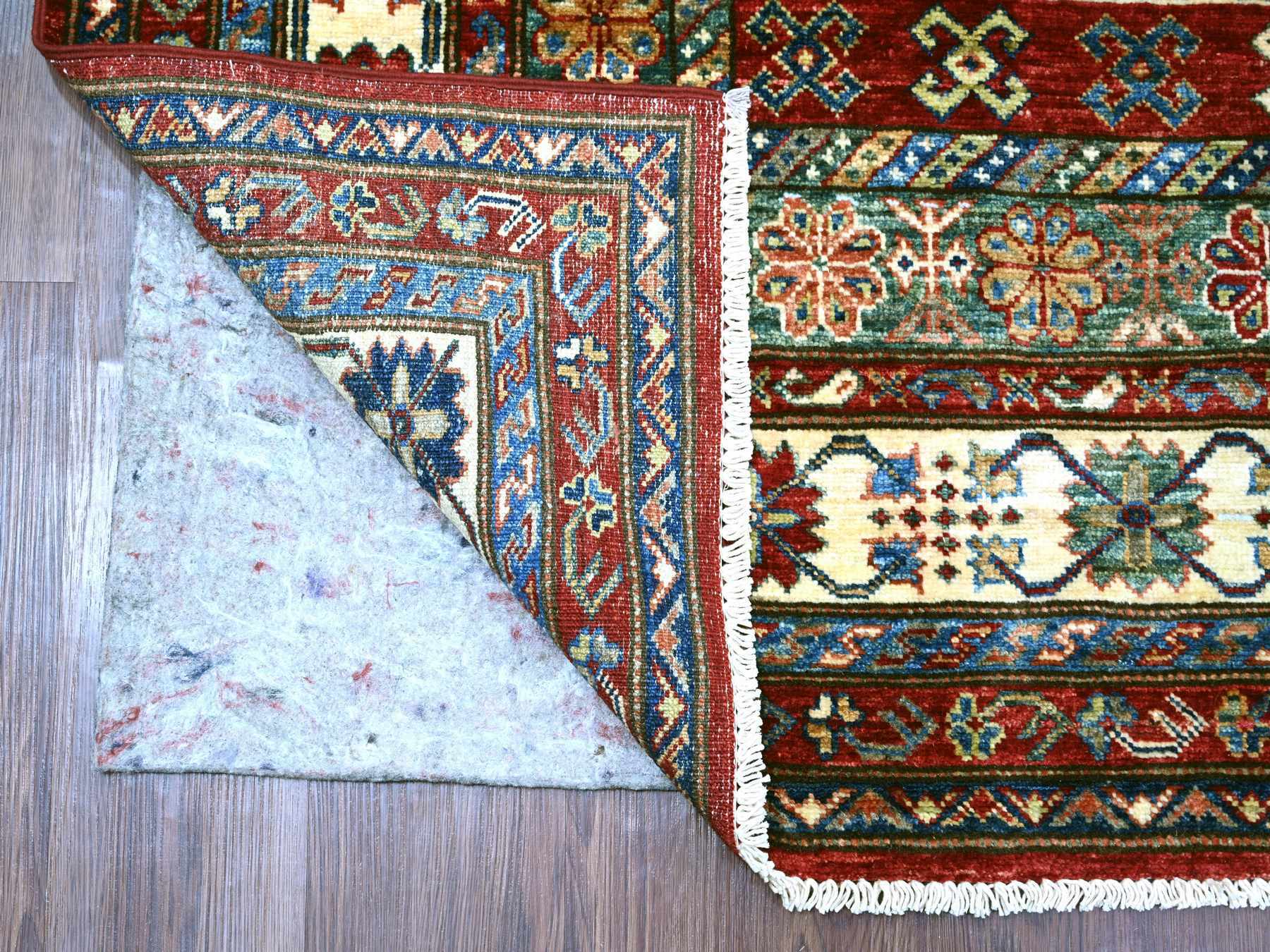 6'x9'4" Brick Red, Pure Wool, Vegetable Dyes, Afghan Super Kazak with Geometric Medallions Design, Hand Knotted, Oriental Rug HR21553 - Image 2
