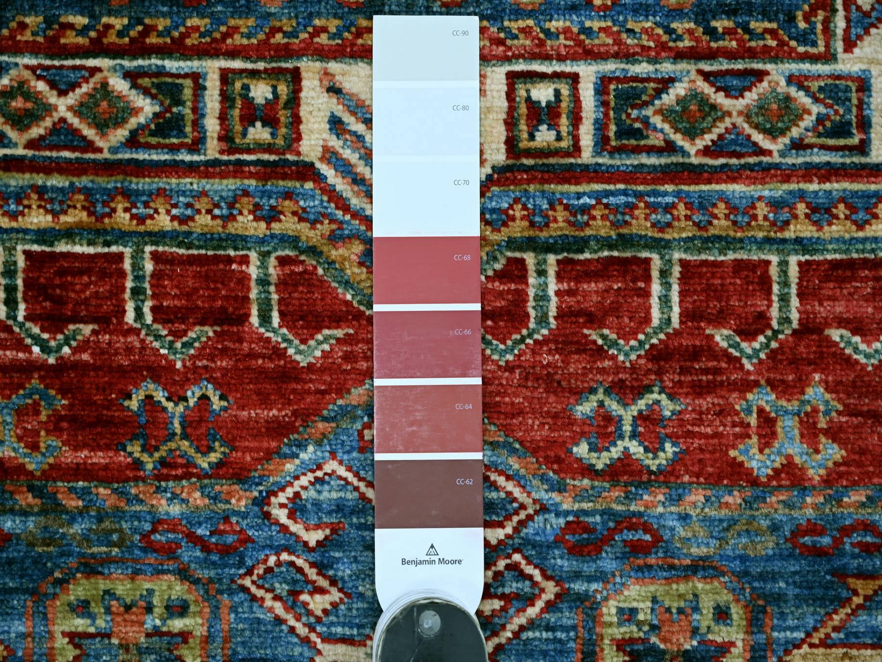 6'x9'4" Brick Red, Pure Wool, Vegetable Dyes, Afghan Super Kazak with Geometric Medallions Design, Hand Knotted, Oriental Rug HR21553 - Image 3