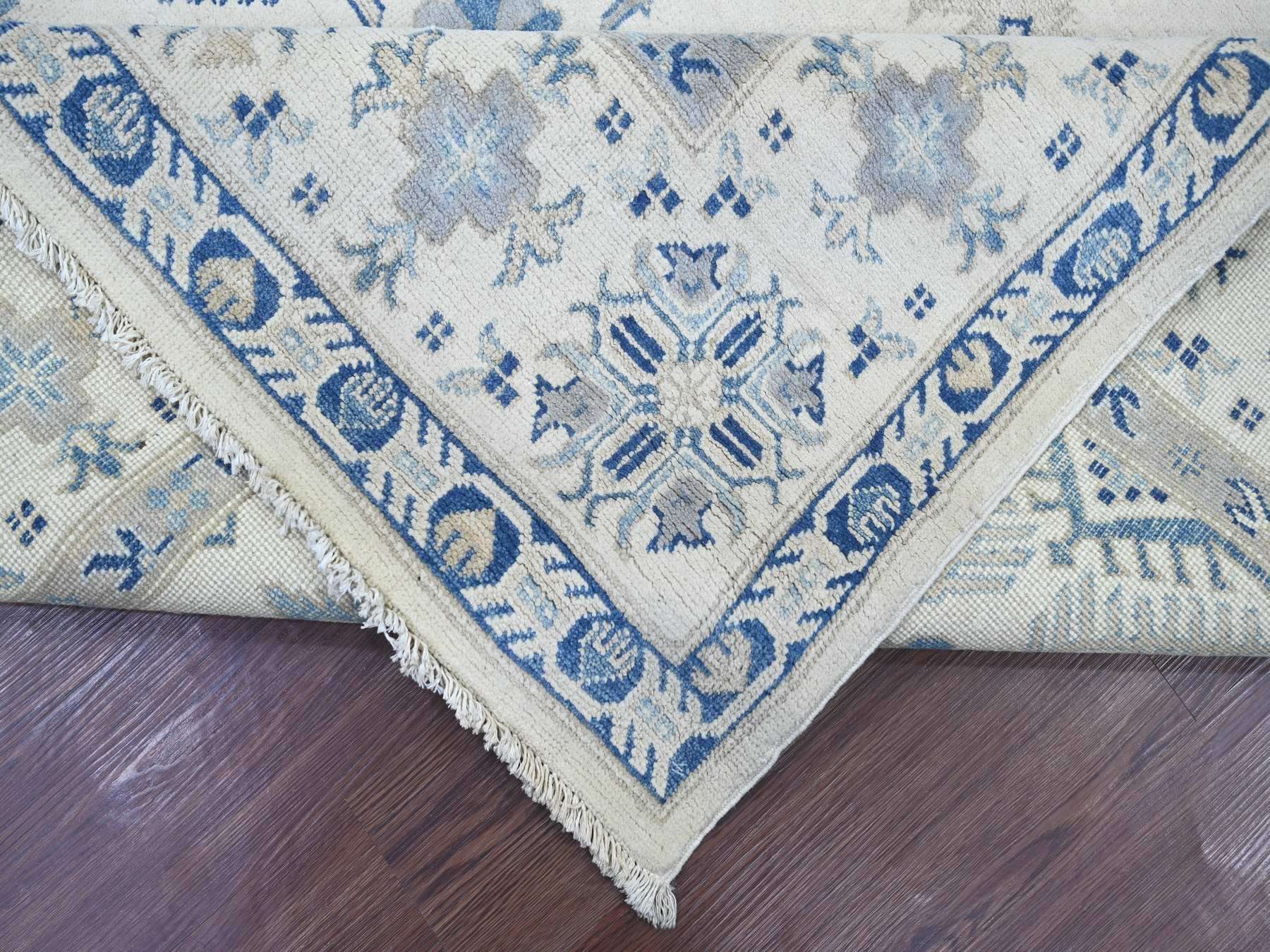 7'10"x9'9" Pearl White, Vintage Look Kazak with All Over Design, Hand Knotted, 100% Wool, Natural Dyes, Oriental Rug HR21656 - Image 6