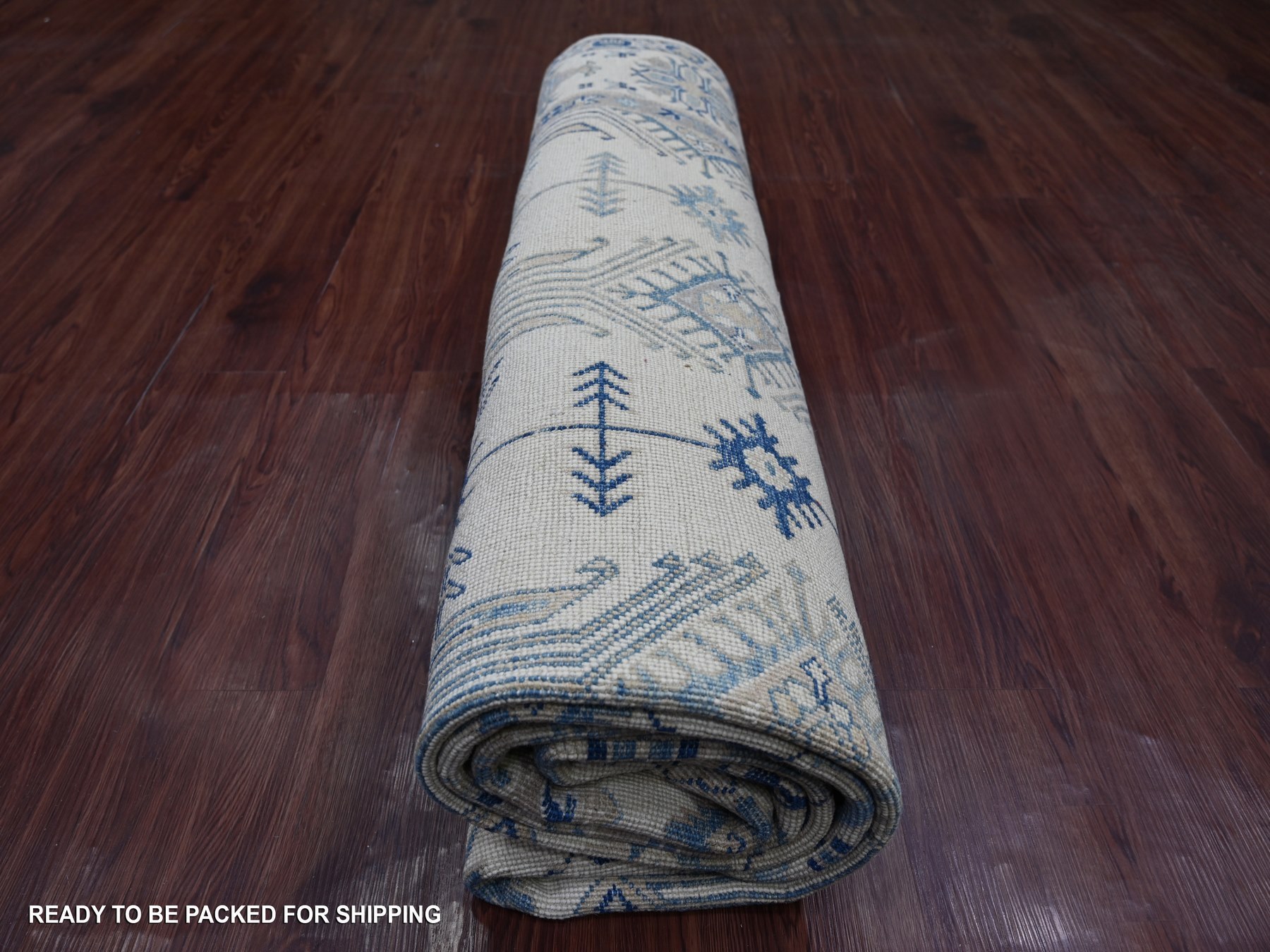 7'10"x9'9" Pearl White, Vintage Look Kazak with All Over Design, Hand Knotted, 100% Wool, Natural Dyes, Oriental Rug HR21656 - Image 9
