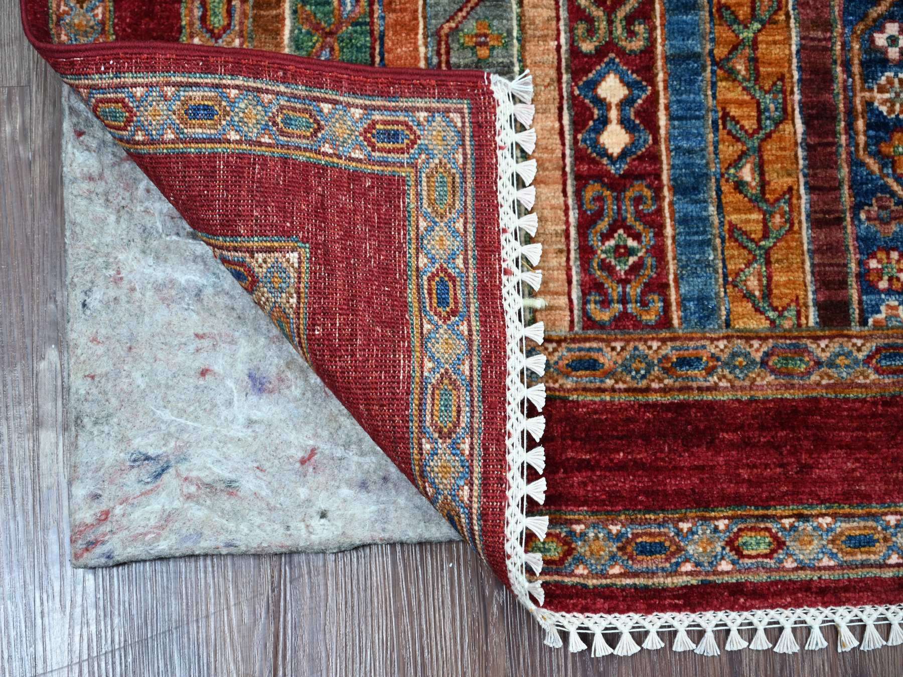 2'8"x8'5" Berry Red, Afghan Super Kazak with Shawl Design, Hand Knotted, Vegetable Dyes, Pure Wool, Runner, Oriental Rug HR21665 - Image 2