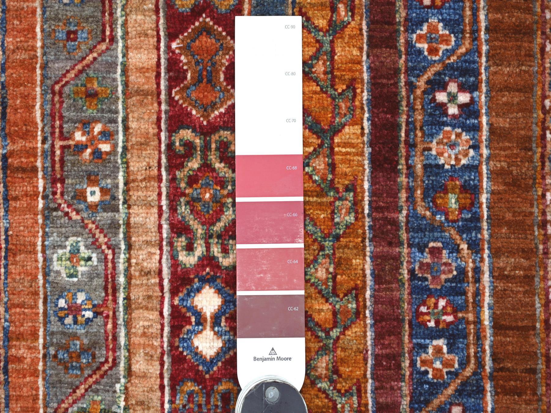 2'8"x8'5" Berry Red, Afghan Super Kazak with Shawl Design, Hand Knotted, Vegetable Dyes, Pure Wool, Runner, Oriental Rug HR21665 - Image 3
