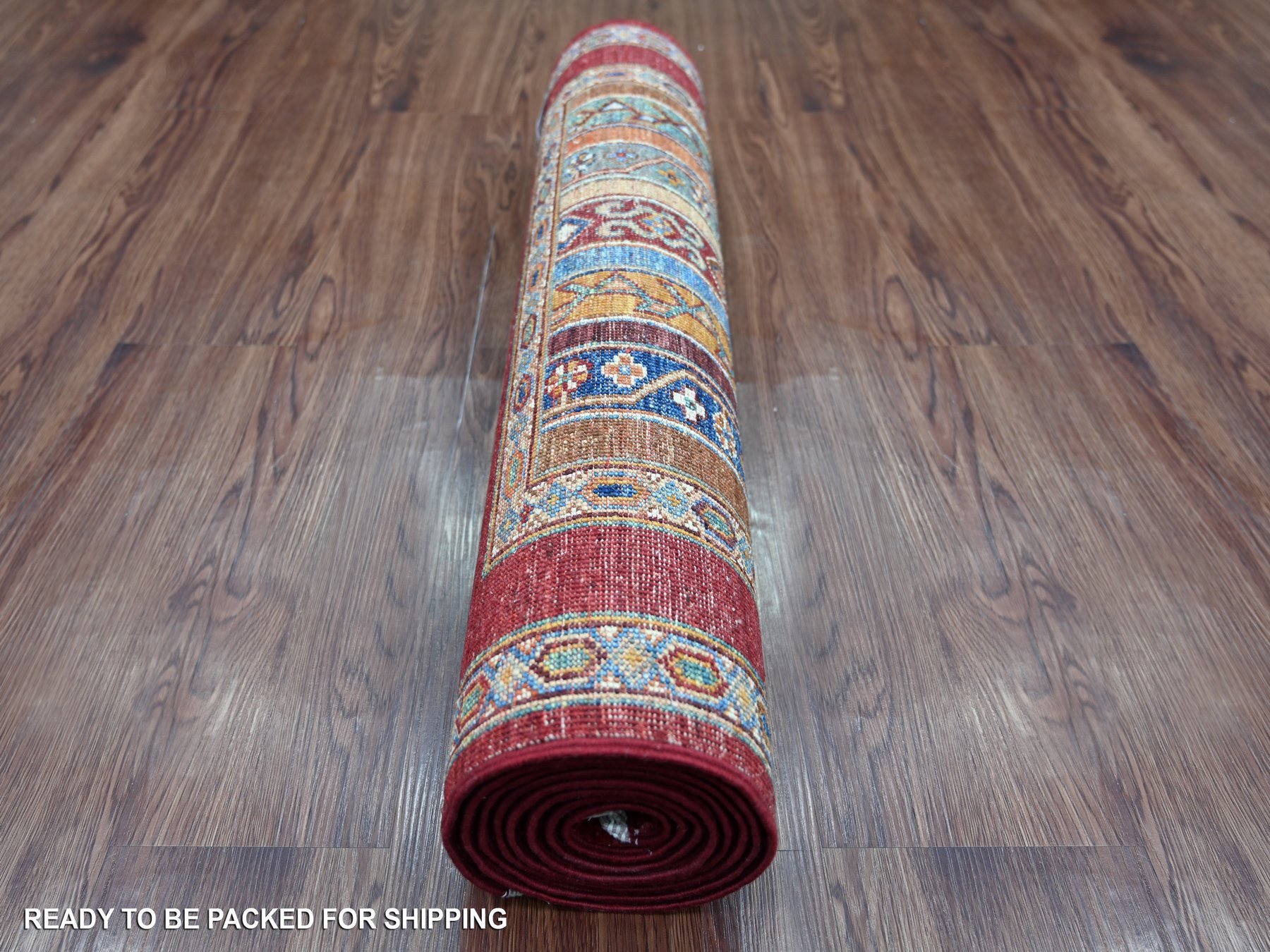 2'8"x8'5" Berry Red, Afghan Super Kazak with Shawl Design, Hand Knotted, Vegetable Dyes, Pure Wool, Runner, Oriental Rug HR21665 - Image 4