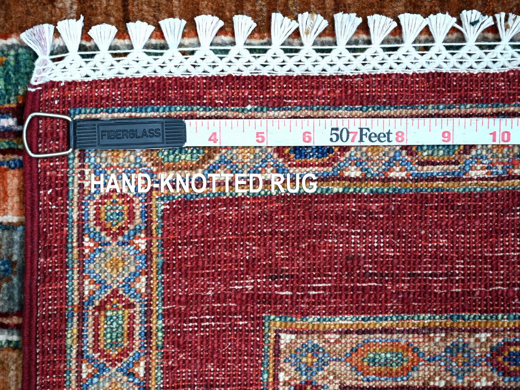 2'8"x8'5" Berry Red, Afghan Super Kazak with Shawl Design, Hand Knotted, Vegetable Dyes, Pure Wool, Runner, Oriental Rug HR21665 - Image 6