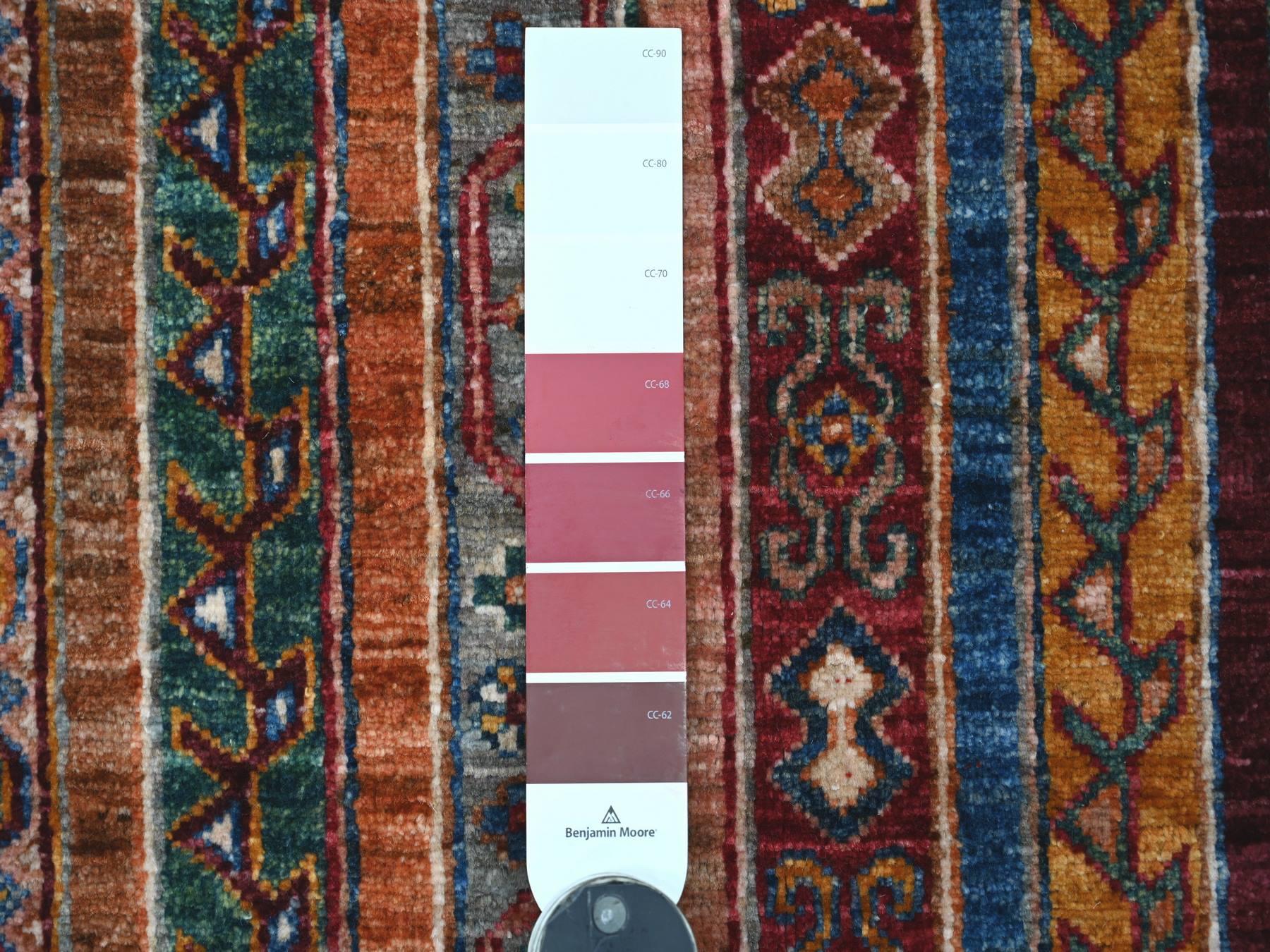 2'9"x8'5" Berry Red, Vegetable Dyes, Afghan Super Kazak with Shawl Design, Hand Knotted, Pure Wool, Runner, Oriental Rug HR21678 - Image 3