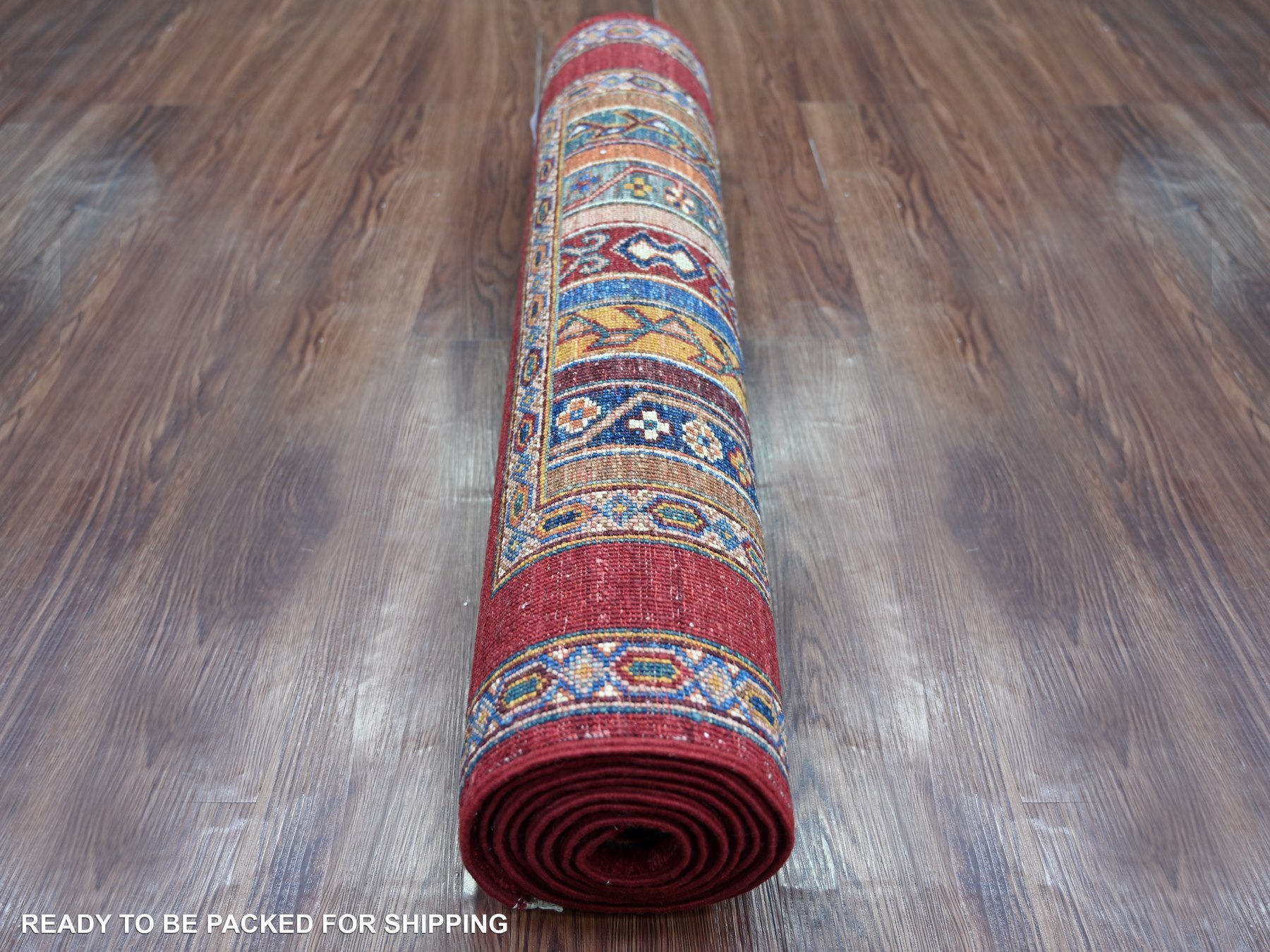 2'9"x8'5" Berry Red, Vegetable Dyes, Afghan Super Kazak with Shawl Design, Hand Knotted, Pure Wool, Runner, Oriental Rug HR21678 - Image 4