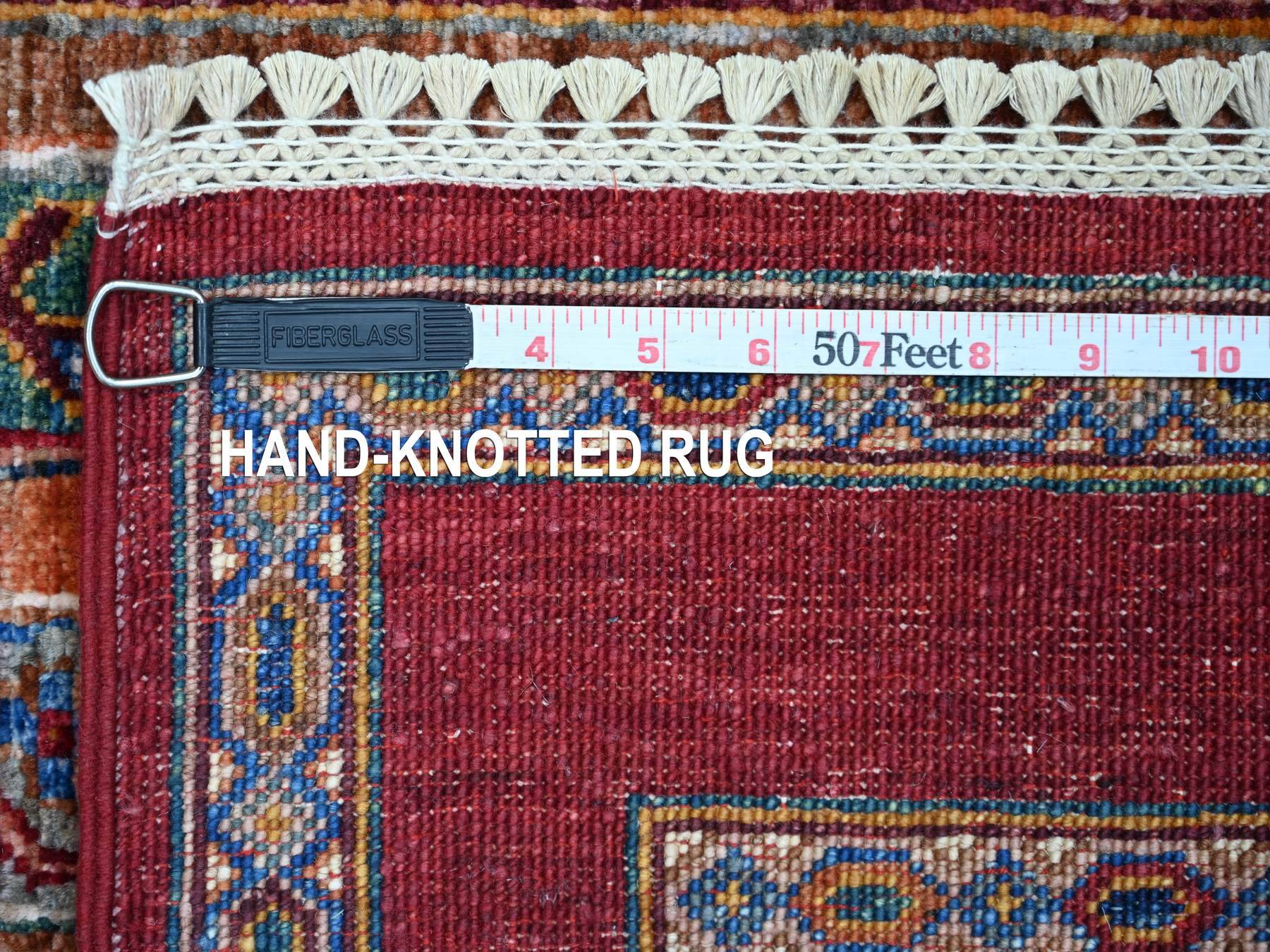 2'9"x8'5" Berry Red, Vegetable Dyes, Afghan Super Kazak with Shawl Design, Hand Knotted, Pure Wool, Runner, Oriental Rug HR21678 - Image 6