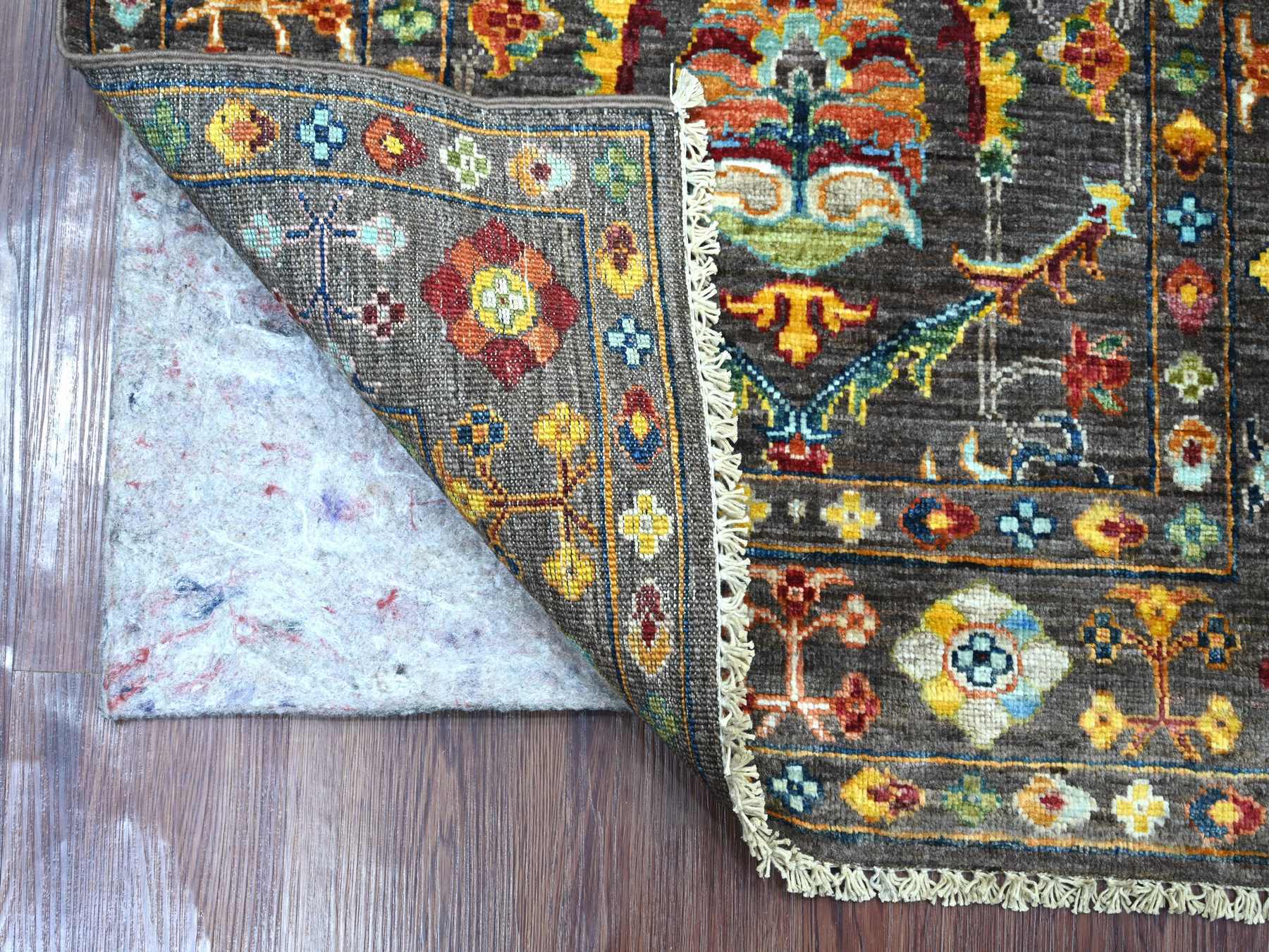 2'8"x4'2" Stone Gray, Hand Knotted Afghan Sultani All Over Floral Pattern, Soft and Vibrant Wool, Natural Dyes Sample, Mat, Oriental Rug HR21682 - Image 2