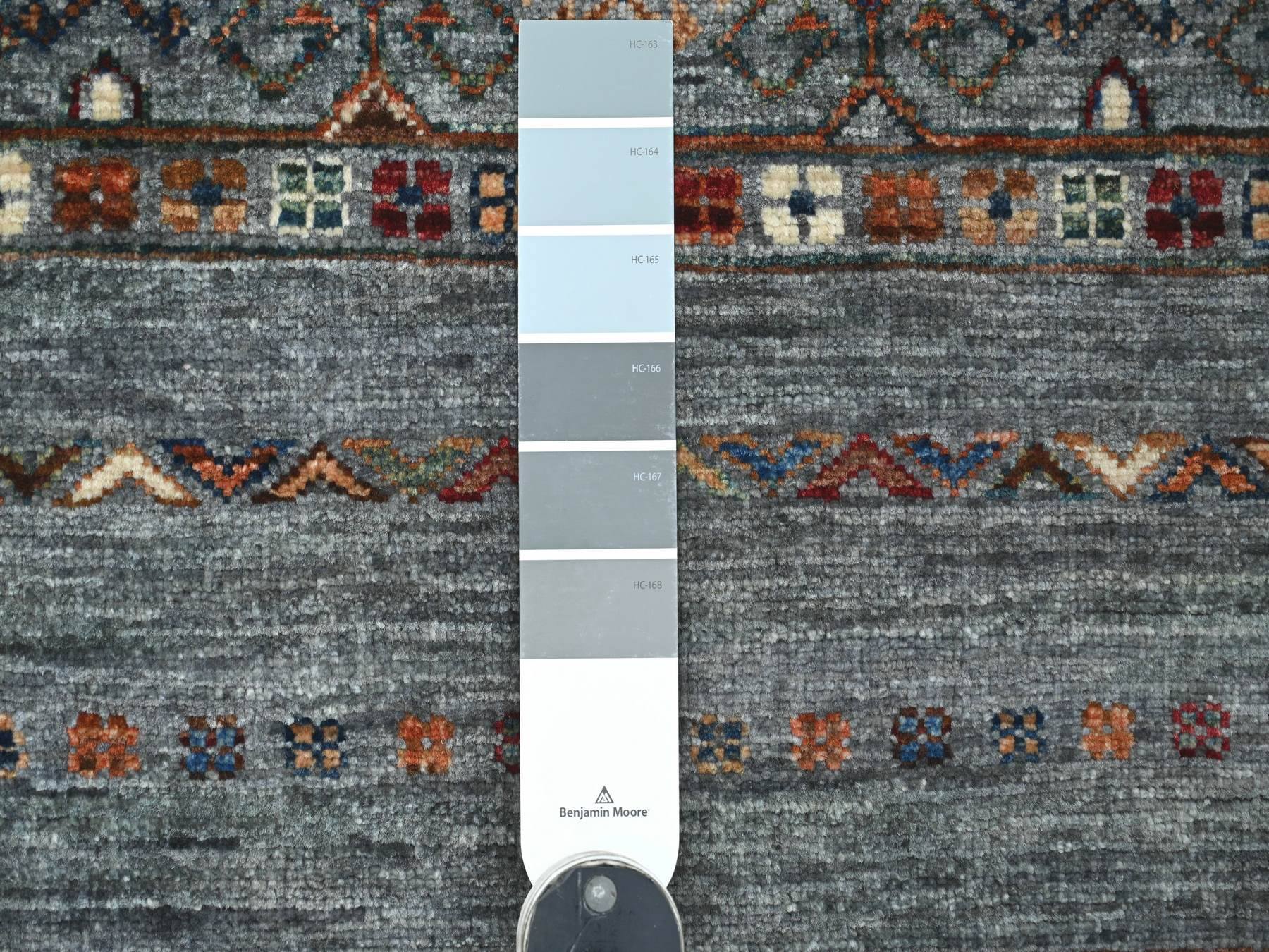 3'x4' Misty Gray, Vegetable Dyes, Afghan Super Kazak with Khorjin Design, Hand Knotted, Pure Wool, Sample, Mat, Oriental Rug HR21714 - Image 3