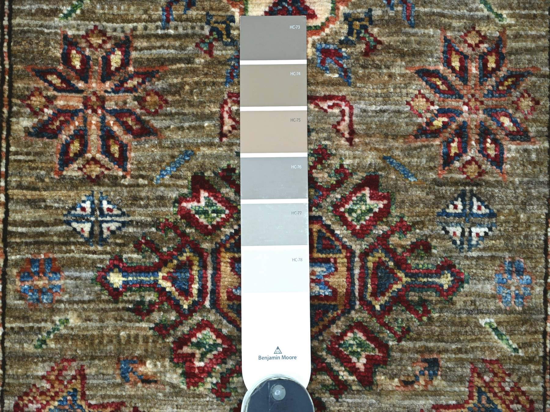 2'7"x4'1" Stone Gray, Pure Wool, Afghan Super Kazak with Geometric Medallions Design, Hand Knotted, Vegetable Dyes, Sample, Mat, Oriental Rug HR21717 - Image 3