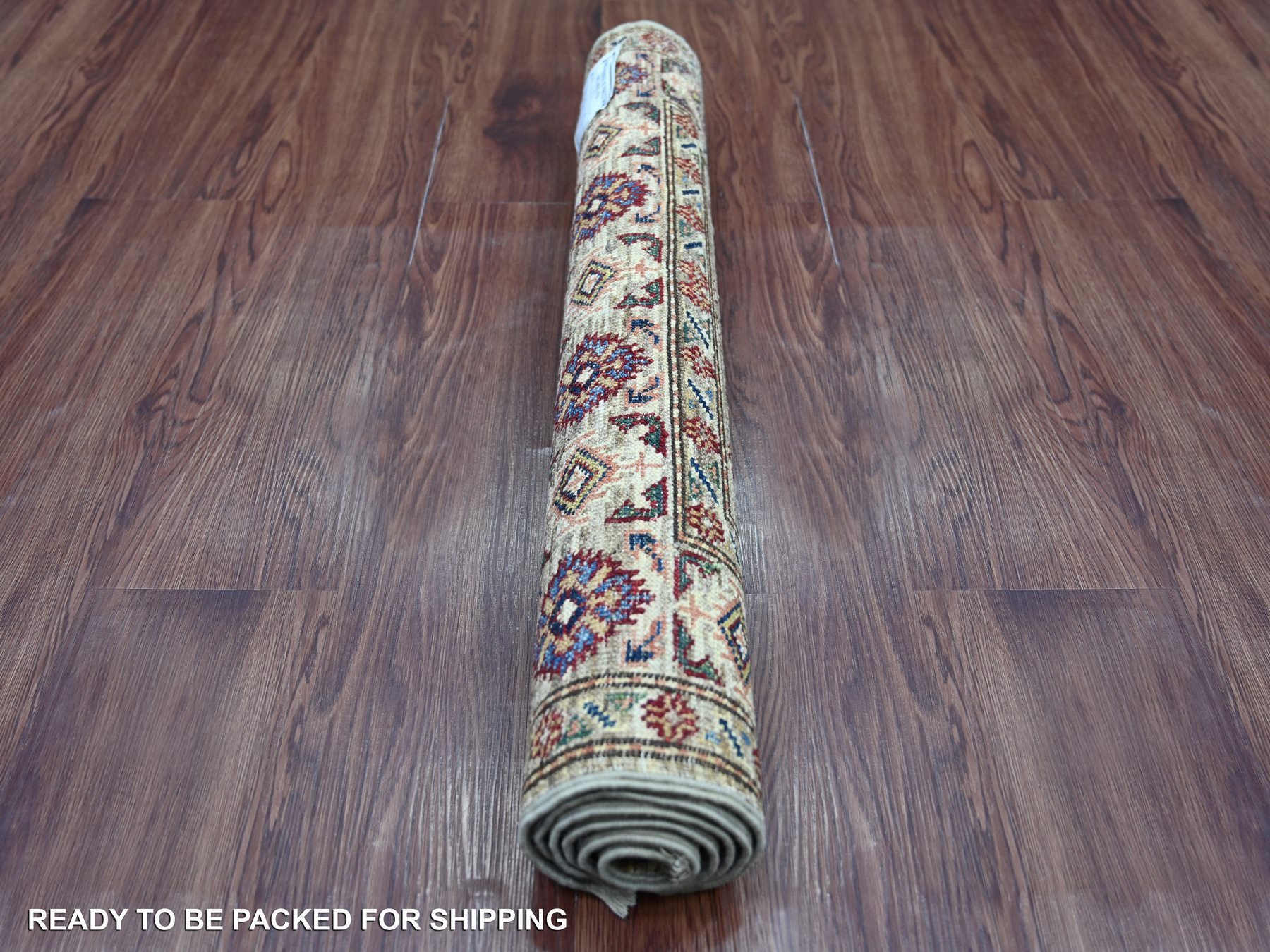 2'7"x4'1" Stone Gray, Pure Wool, Afghan Super Kazak with Geometric Medallions Design, Hand Knotted, Vegetable Dyes, Sample, Mat, Oriental Rug HR21717 - Image 4