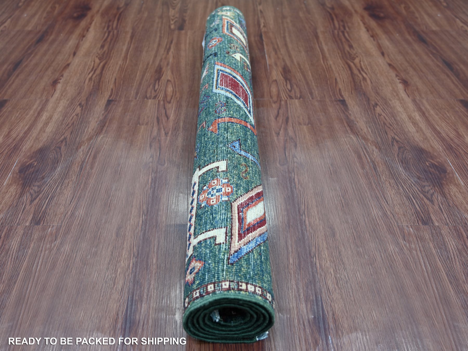3'4"x5' Tropical Rainforest Green, Hand Knotted, Afghan Sultani with Ancient Bird Figurines, Soft and Vibrant Wool, Natural Dyes, Oriental Rug HR21725 - Image 4