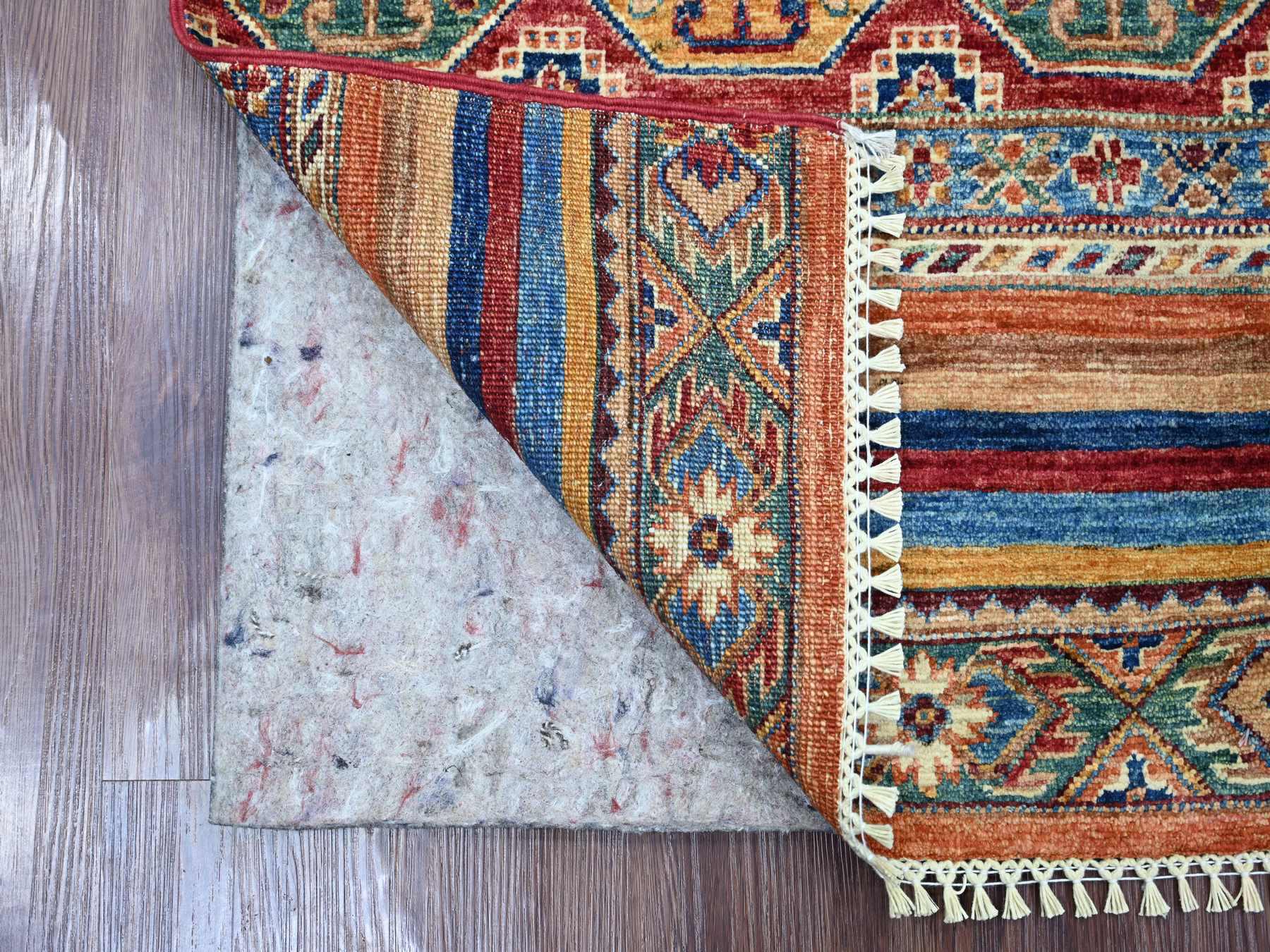2'x3'1" Colorful, Afghan Super Kazak with Khorjin Design, Hand Knotted, Vegetable Dyes, Pure Wool, Sample, Mat, Oriental Rug HR21729 - Image 2