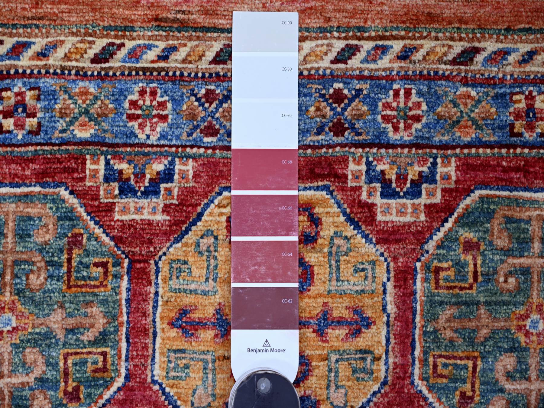 2'x3'1" Colorful, Afghan Super Kazak with Khorjin Design, Hand Knotted, Vegetable Dyes, Pure Wool, Sample, Mat, Oriental Rug HR21729 - Image 3