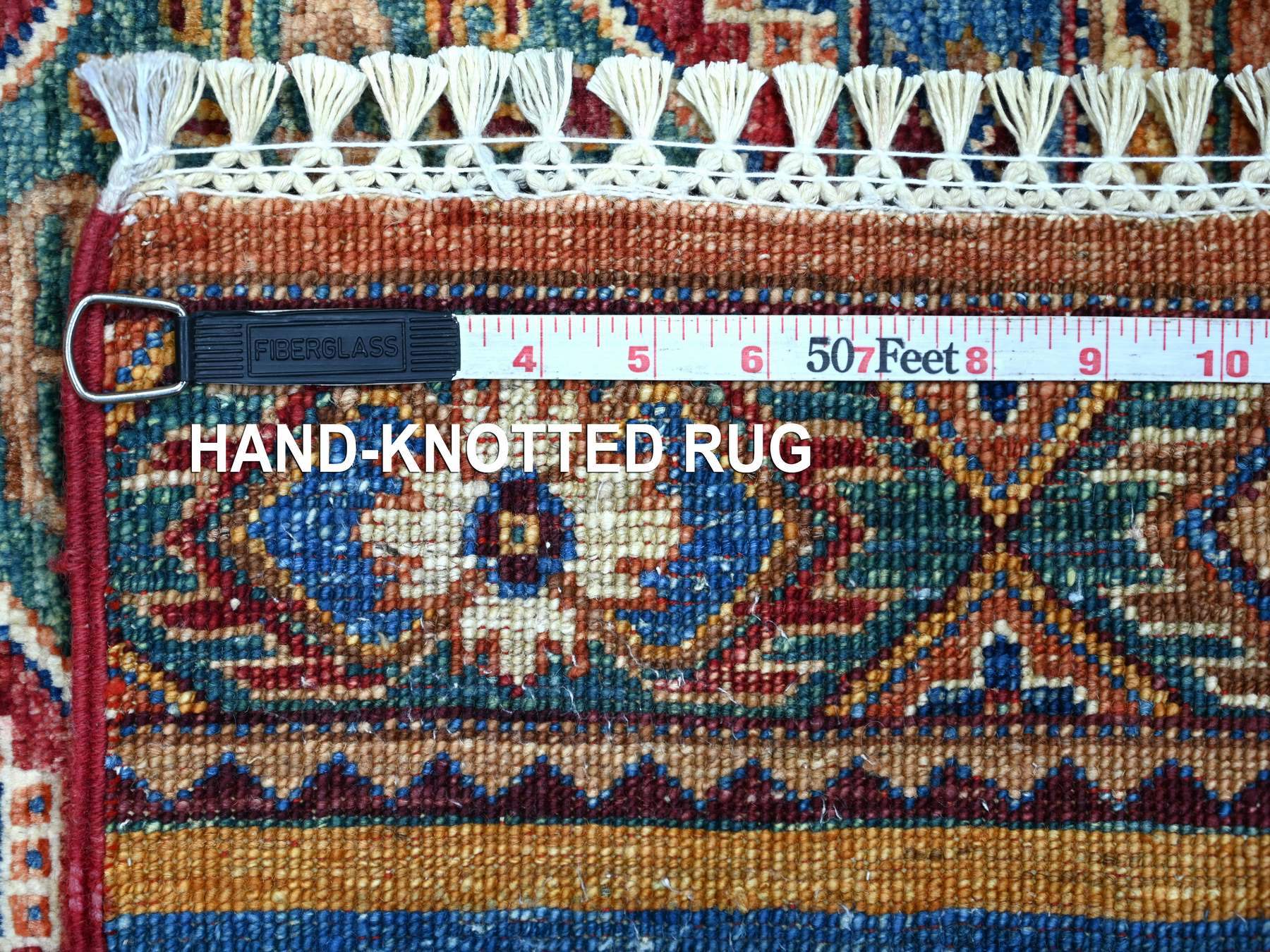 2'x3'1" Colorful, Afghan Super Kazak with Khorjin Design, Hand Knotted, Vegetable Dyes, Pure Wool, Sample, Mat, Oriental Rug HR21729 - Image 6