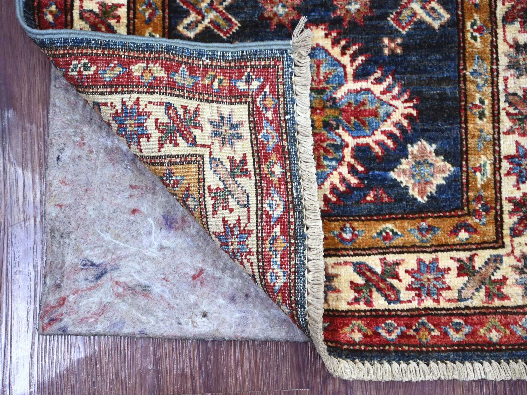 2'x2'8" Navy Blue, Afghan Super Kazak with Tribal Medallions Design, Hand Knotted, Vegetable Dyes, Pure Wool, Sample, Mat, Oriental Rug HR21731 - Image 2