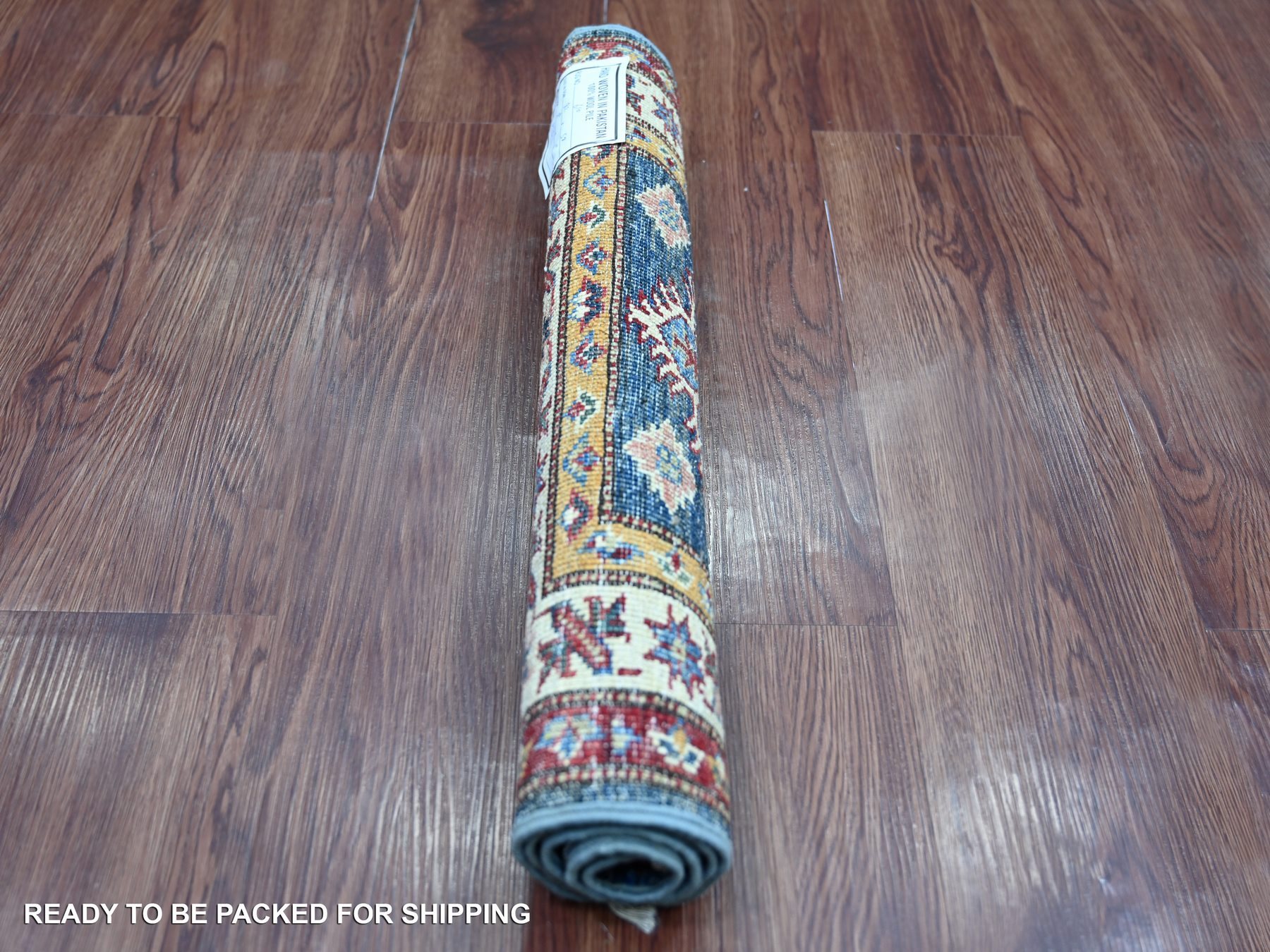 2'x2'8" Navy Blue, Afghan Super Kazak with Tribal Medallions Design, Hand Knotted, Vegetable Dyes, Pure Wool, Sample, Mat, Oriental Rug HR21731 - Image 4