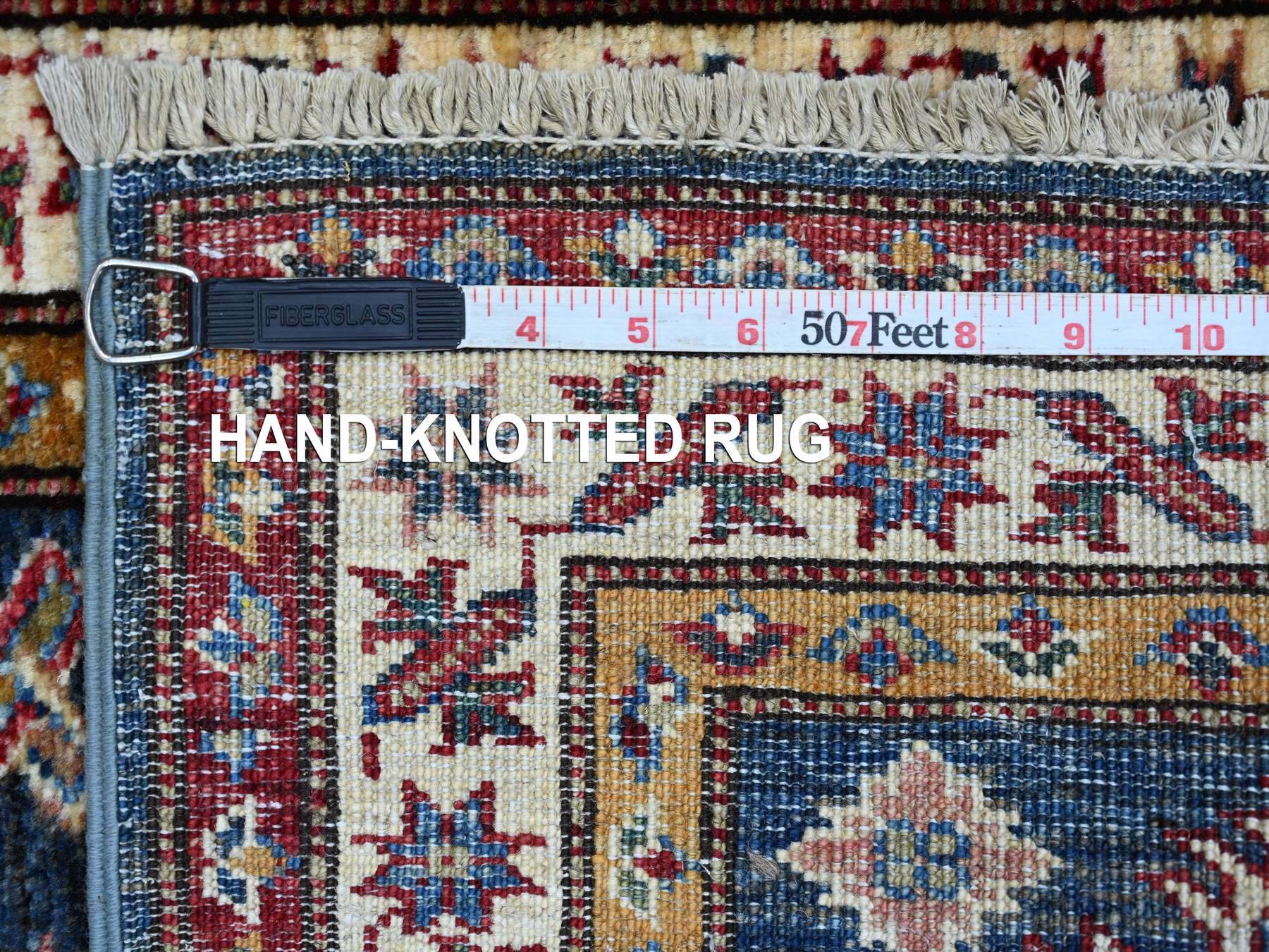 2'x2'8" Navy Blue, Afghan Super Kazak with Tribal Medallions Design, Hand Knotted, Vegetable Dyes, Pure Wool, Sample, Mat, Oriental Rug HR21731 - Image 6
