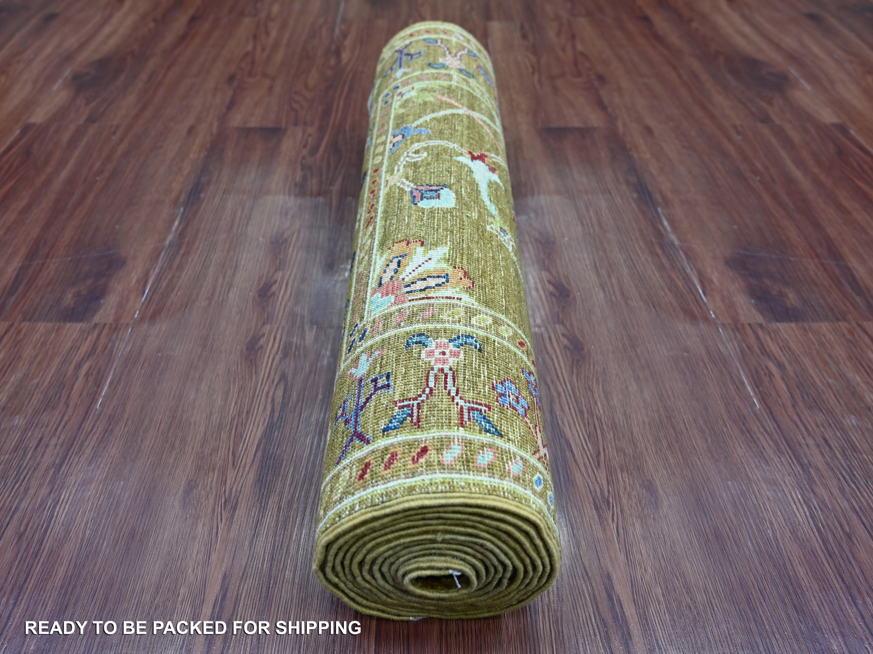 2'7"x11'7" Mustard Yellow, Hand Knotted Afghan Sultani All Over Floral Pattern, Soft and Vibrant Wool, Natural Dyes, Runner, Oriental Rug HR21748 - Image 4